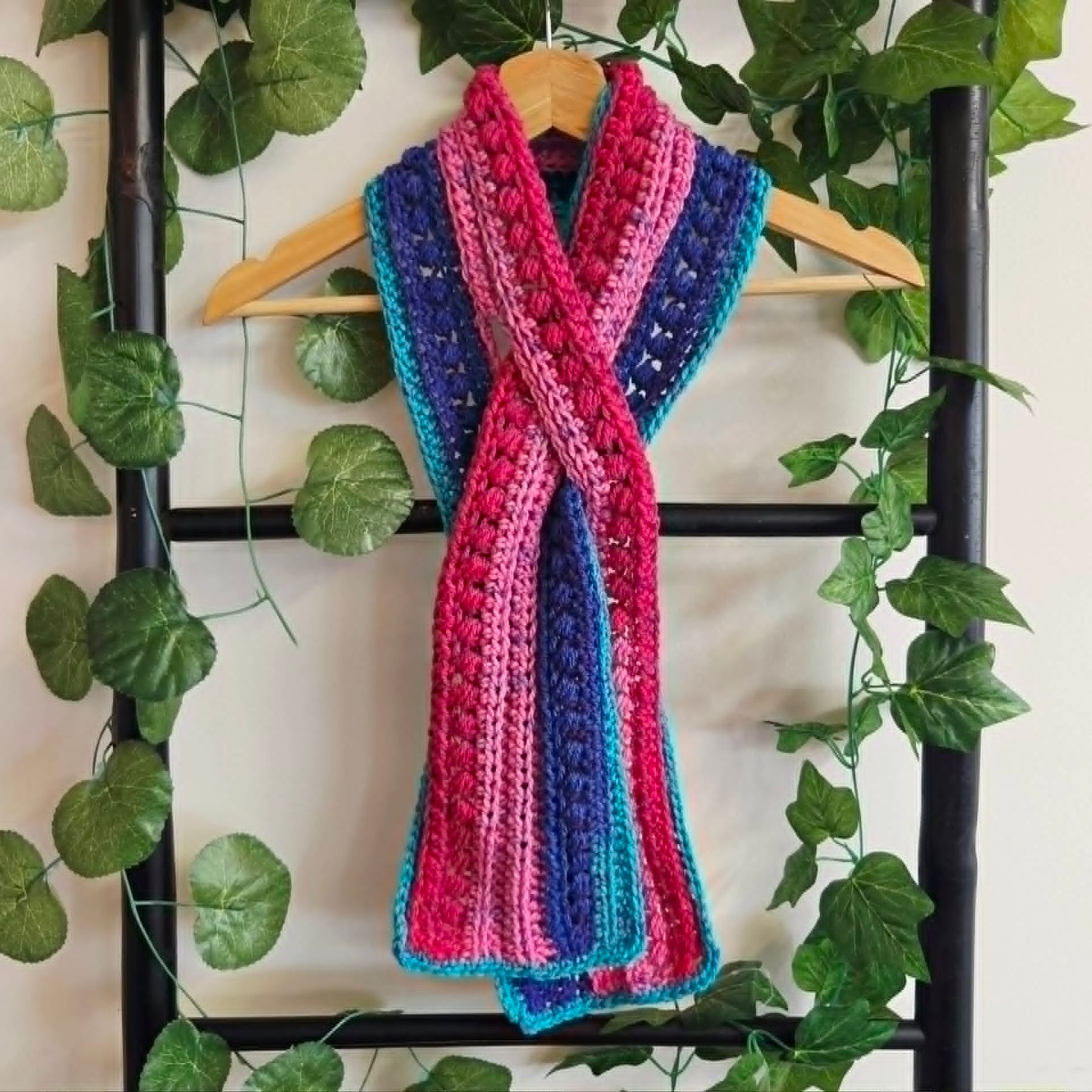 Crochet Keyhole Scarf | Handmade Adult Neckwarmer | Rainbow Colours