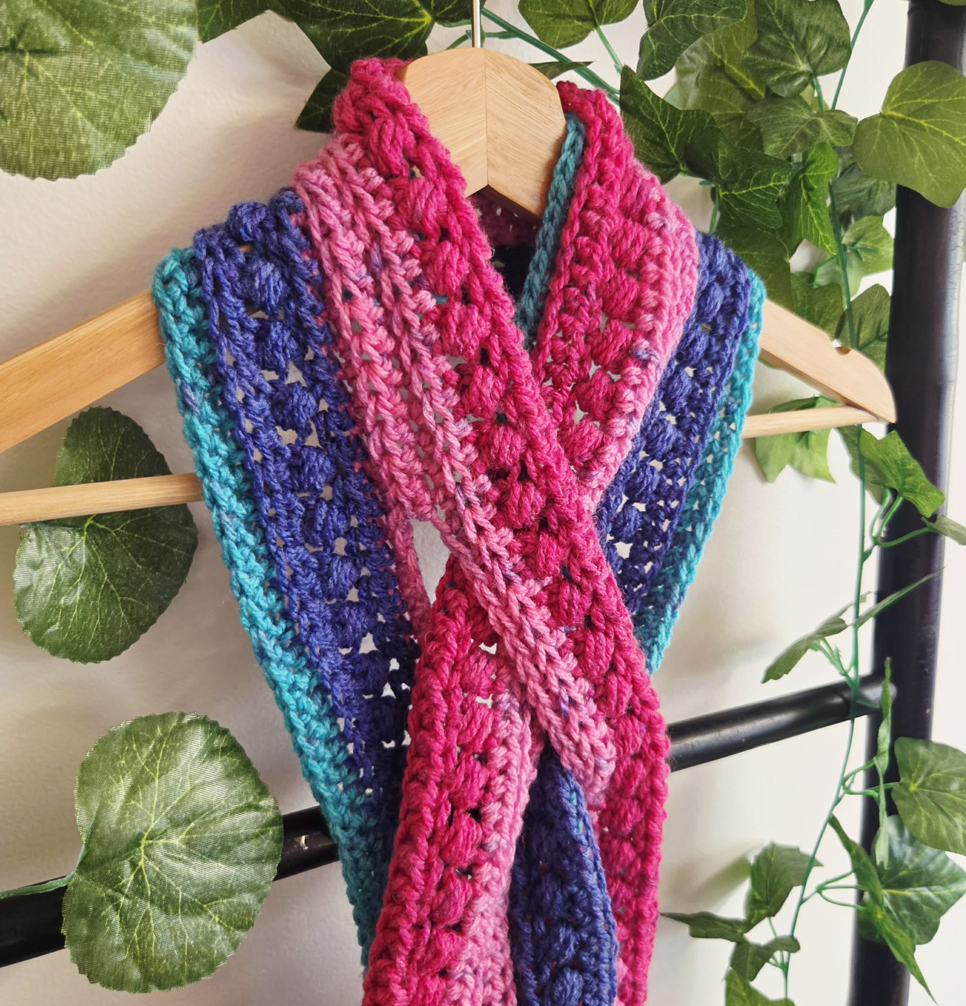 Crochet Keyhole Scarf | Handmade Adult Neckwarmer | Rainbow Colours