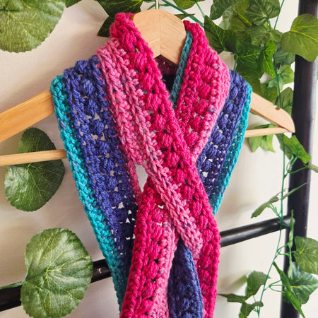 Crochet Keyhole Scarf | Handmade Adult Neckwarmer | Rainbow Colours