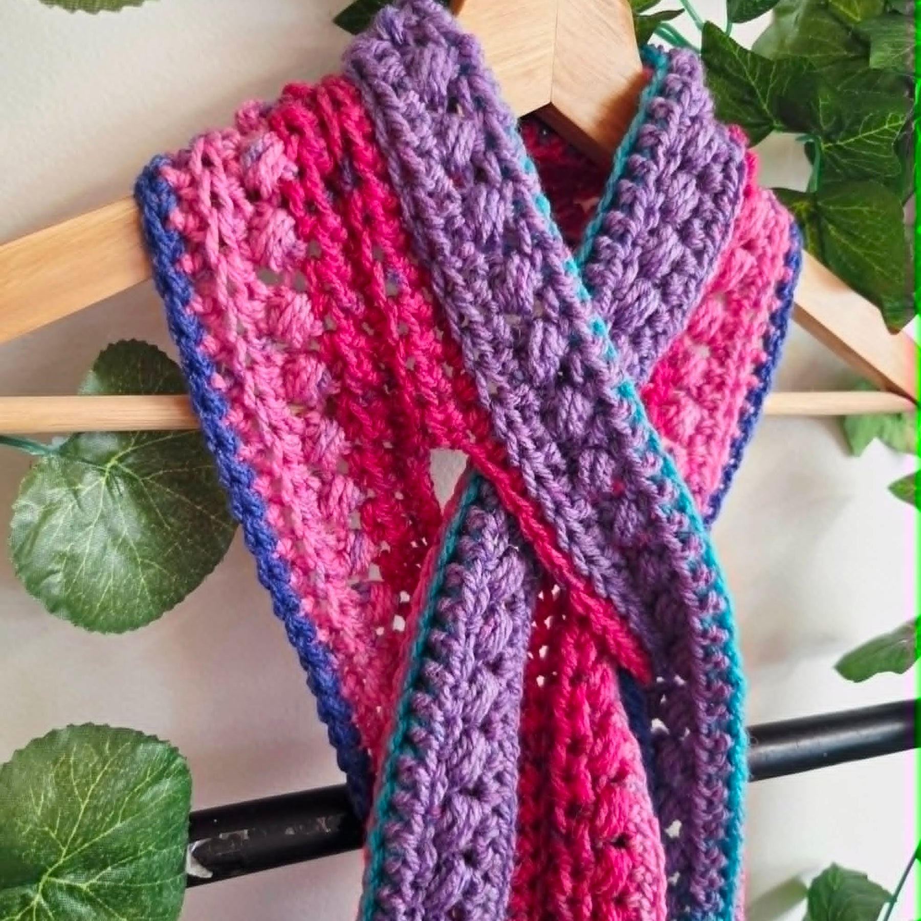 Crochet Keyhole Scarf | Handmade Adult Neckwarmer | Rainbow Colours