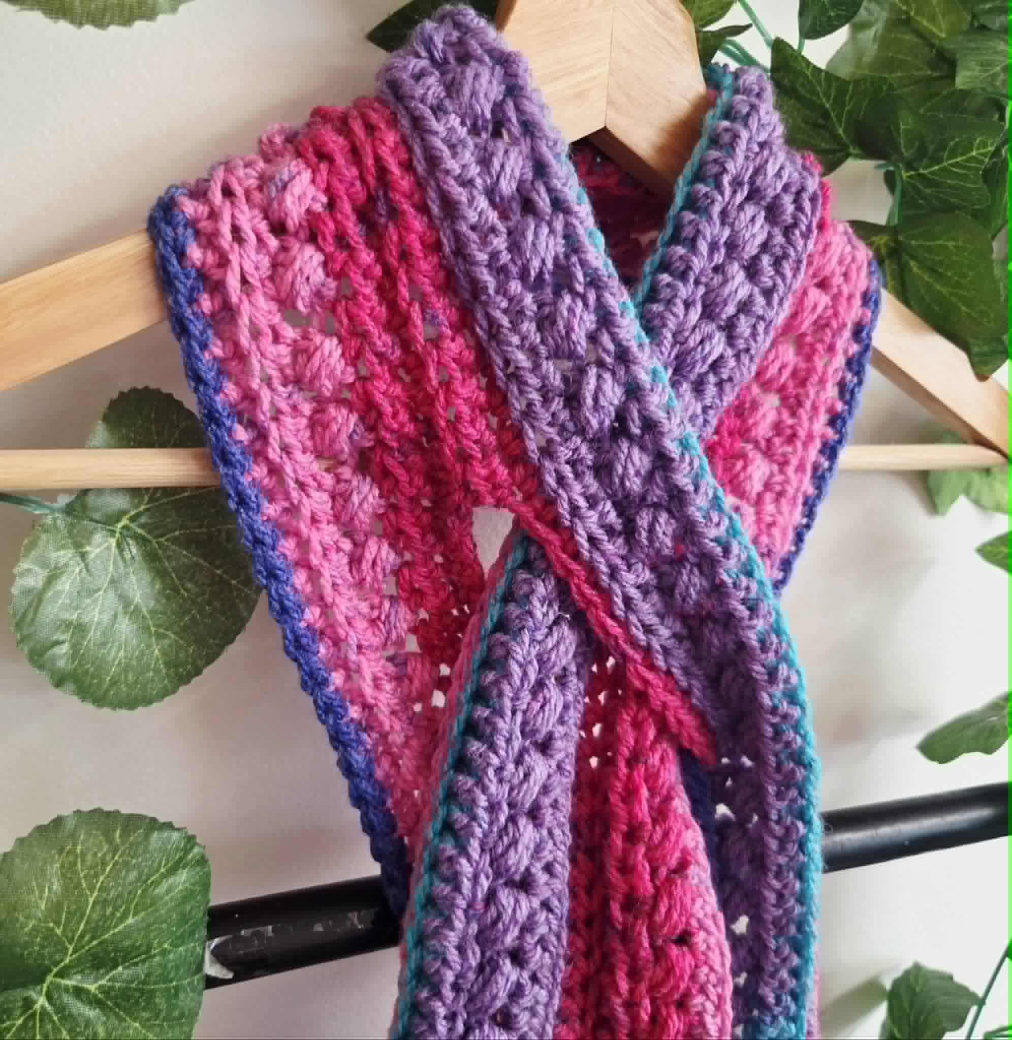 Crochet Keyhole Scarf | Handmade Adult Neckwarmer | Rainbow Colours