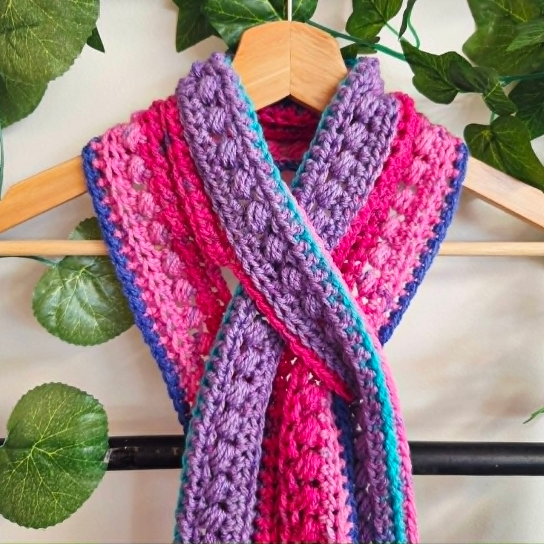 Crochet Keyhole Scarf | Handmade Adult Neckwarmer | Rainbow Colours