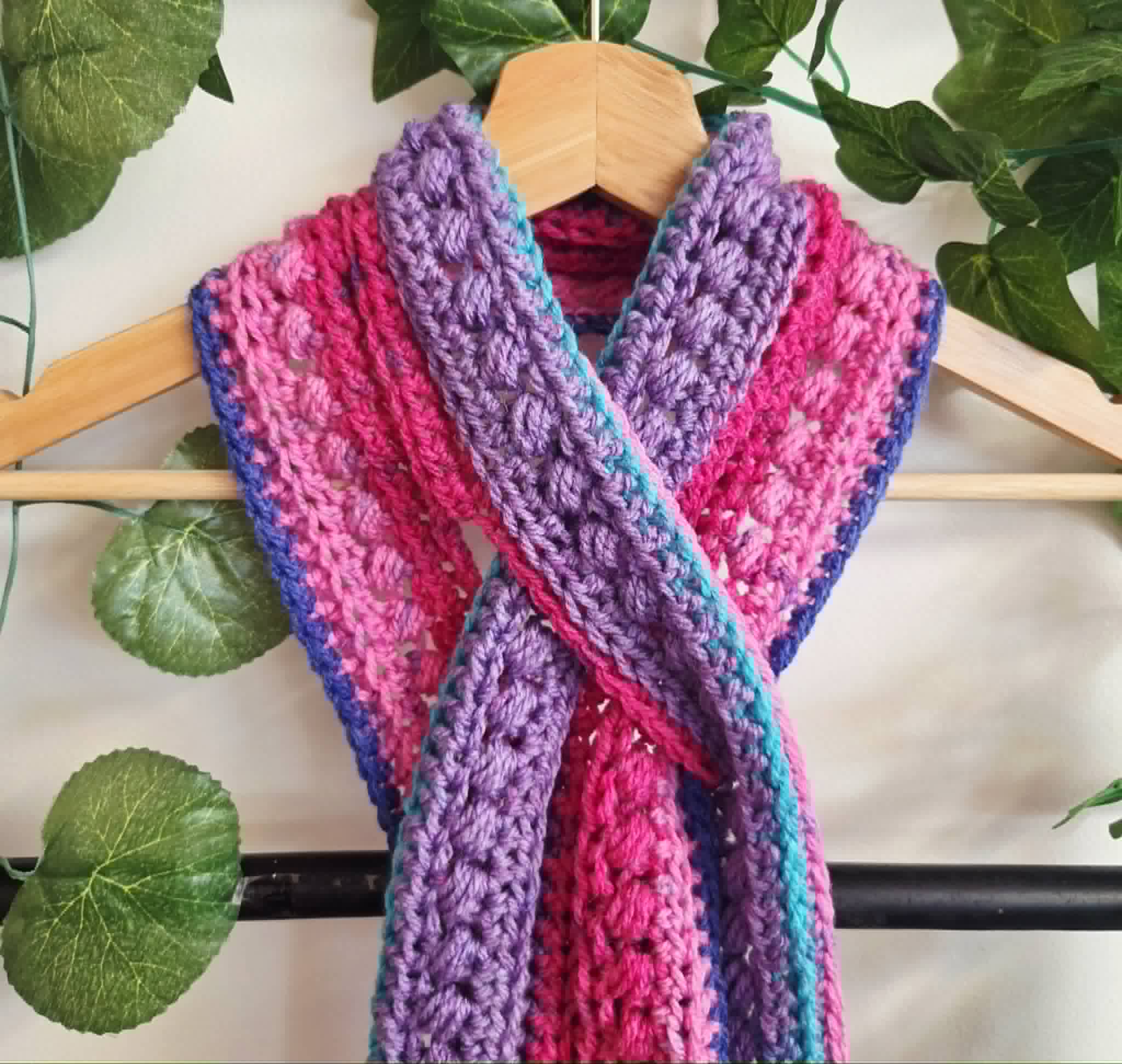 Crochet Keyhole Scarf | Handmade Adult Neckwarmer | Rainbow Colours