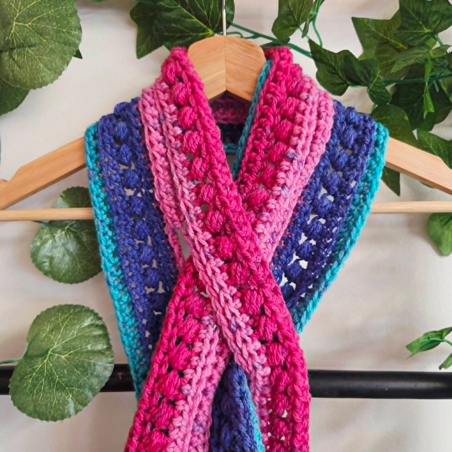 Crochet Keyhole Scarf | Handmade Adult Neckwarmer | Rainbow Colours