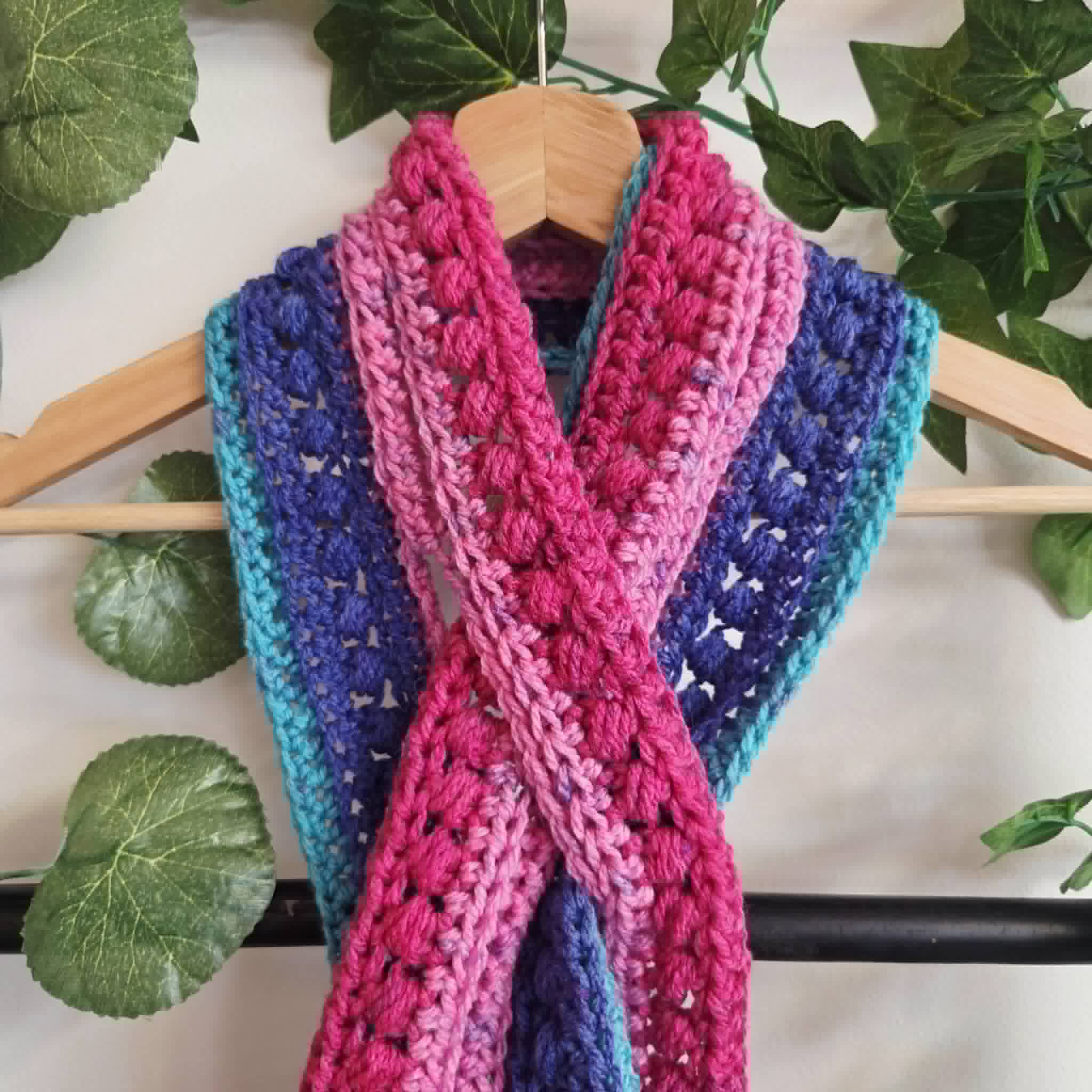 Crochet Keyhole Scarf | Handmade Adult Neckwarmer | Rainbow Colours