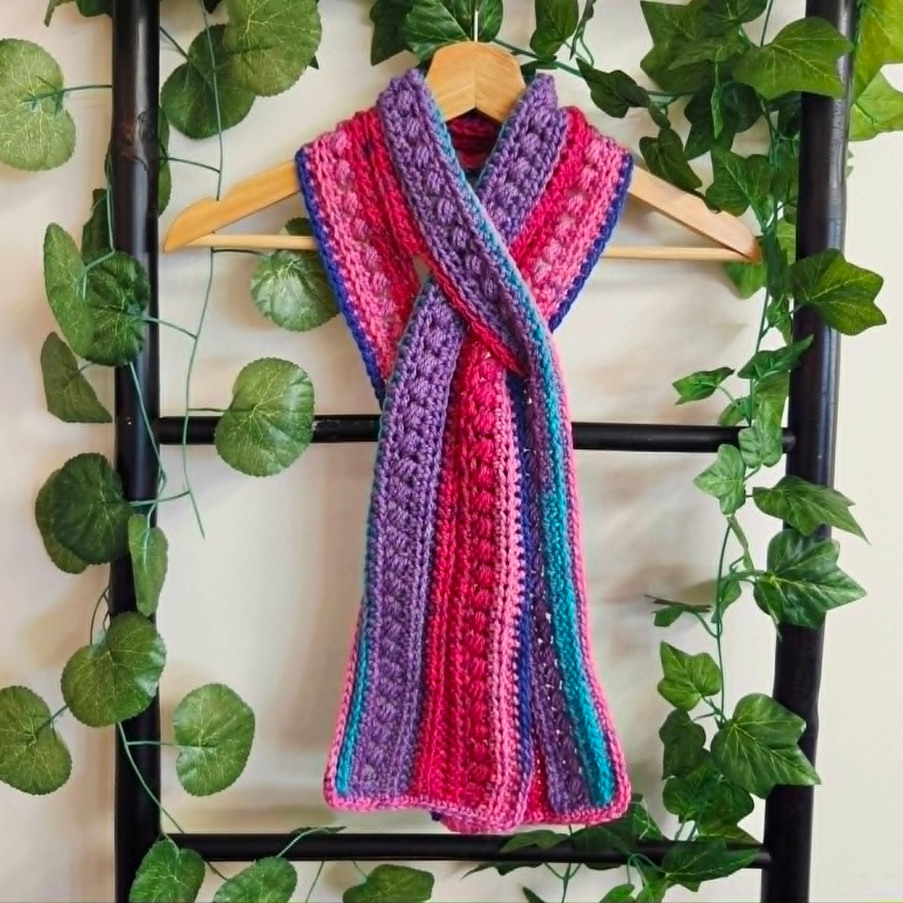 Crochet Keyhole Scarf | Handmade Adult Neckwarmer | Rainbow Colours
