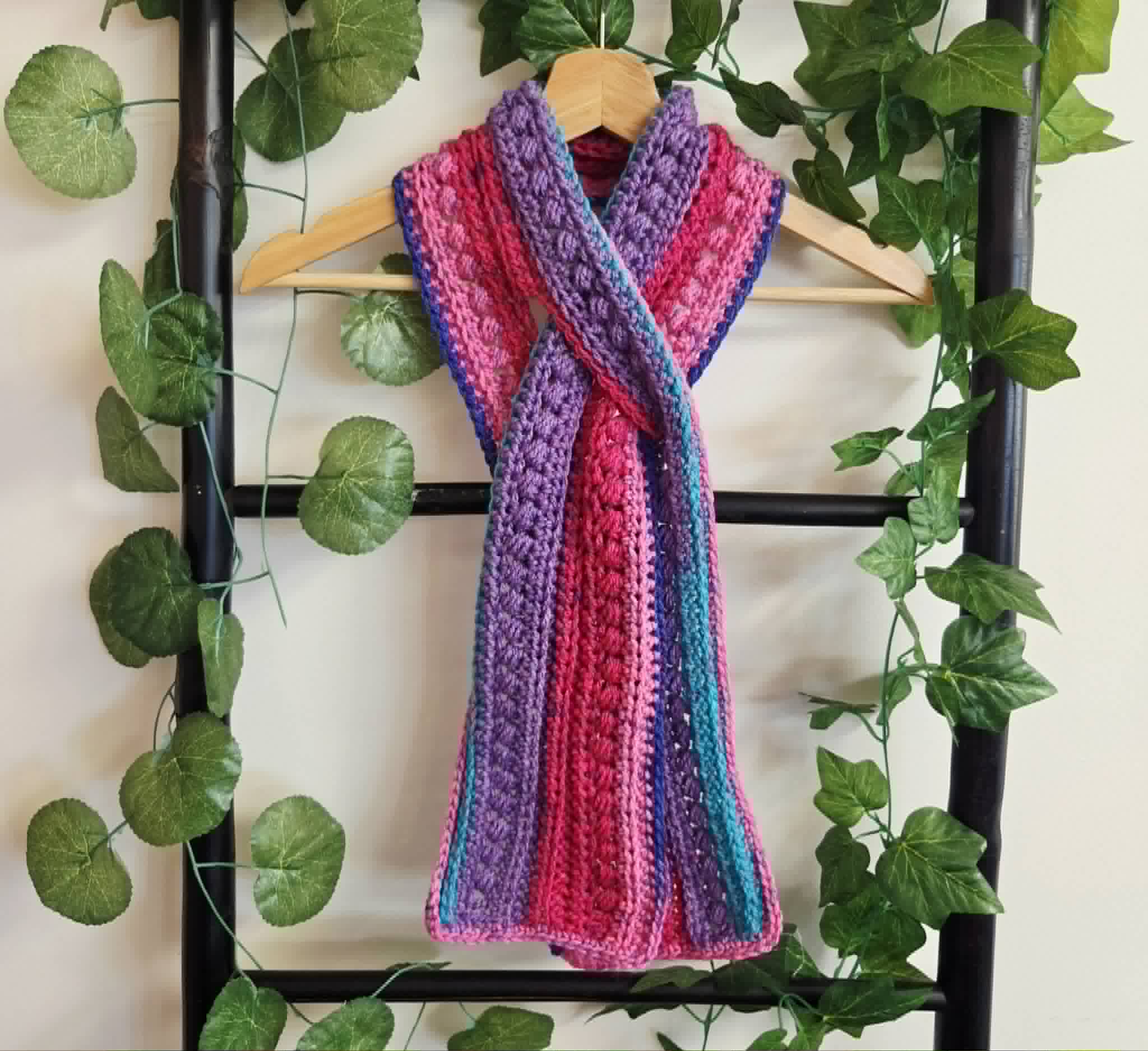 Crochet Keyhole Scarf | Handmade Adult Neckwarmer | Rainbow Colours