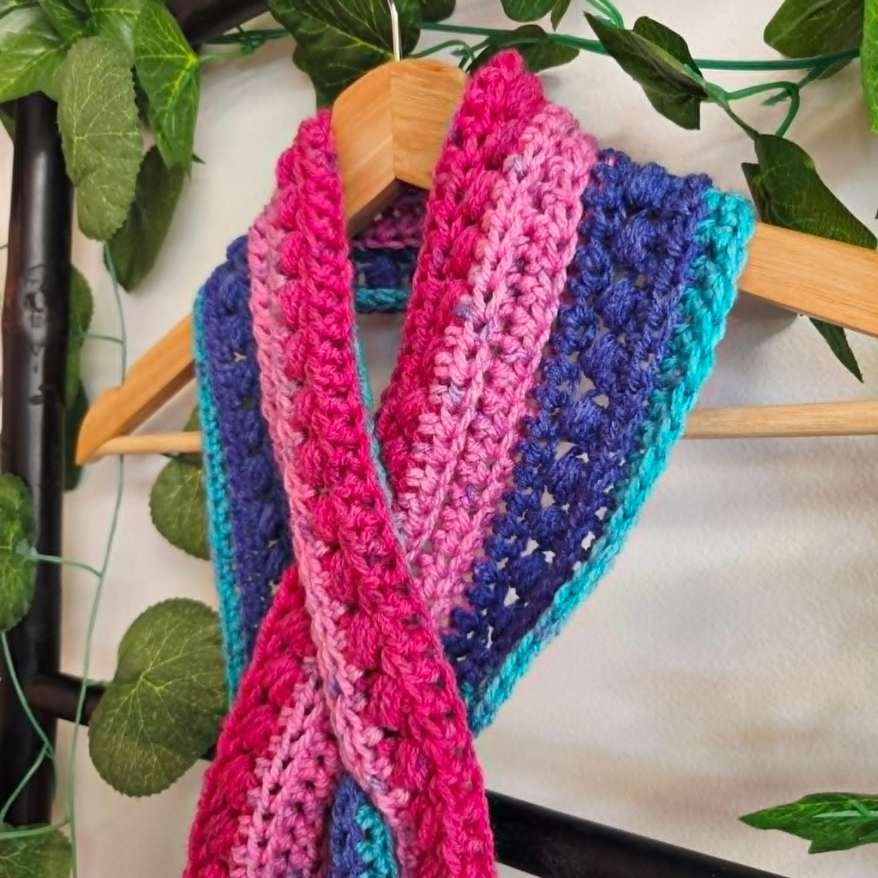 Crochet Keyhole Scarf | Handmade Adult Neckwarmer | Rainbow Colours