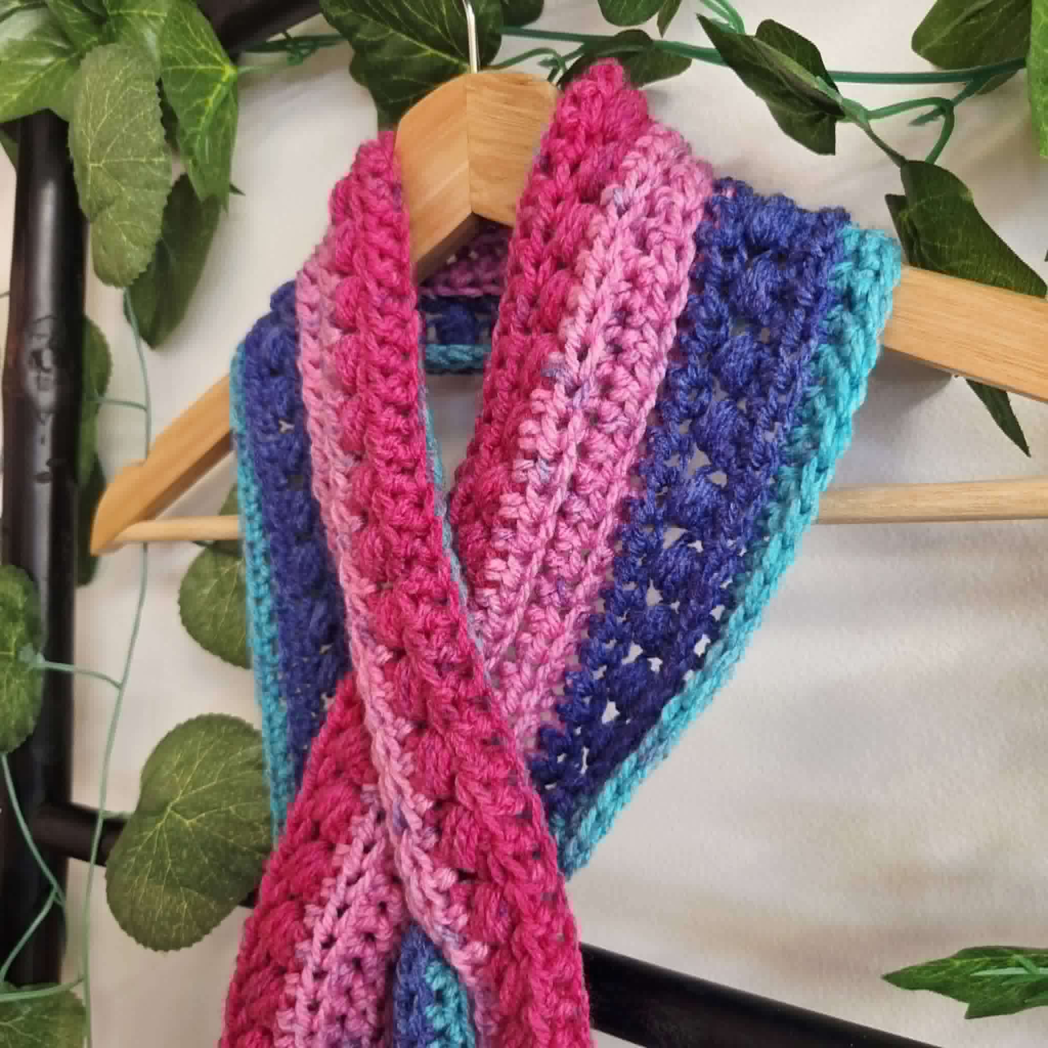 Crochet Keyhole Scarf | Handmade Adult Neckwarmer | Rainbow Colours
