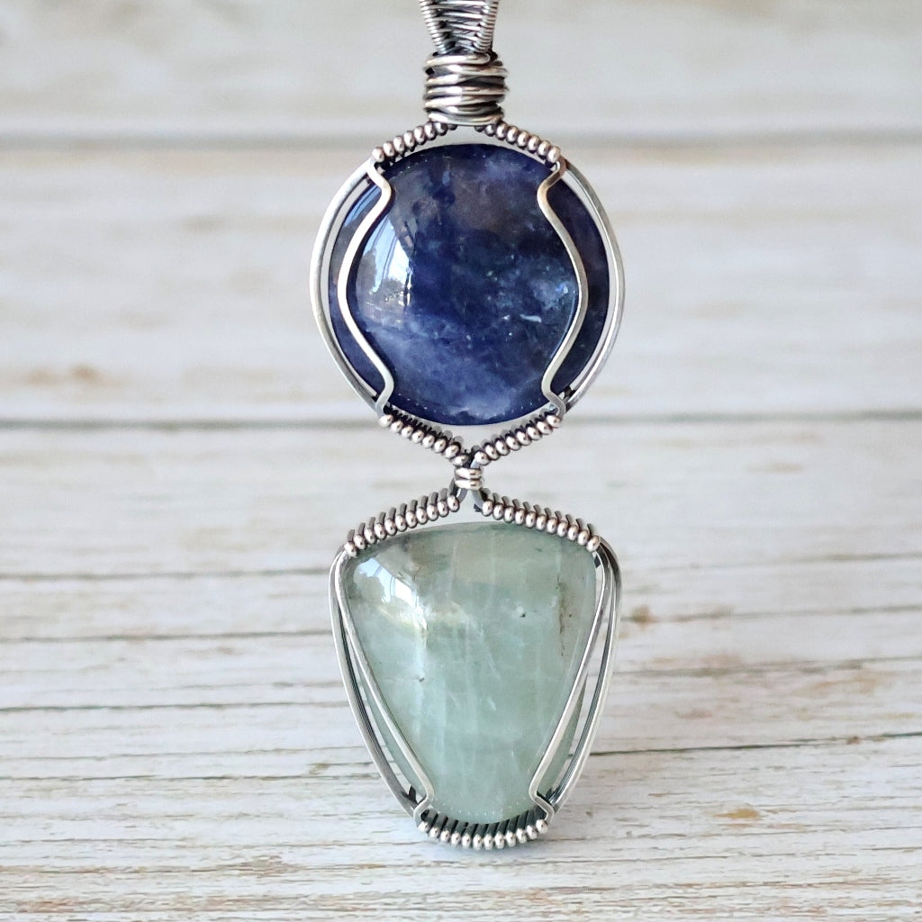 Sterling Silver Sodalite and Aquamarine Pendant ~ Talisman of Insight and Clarity