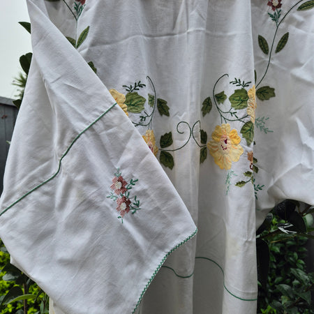 Upcycled Vintage Tablecloth top. Beautiful needlework