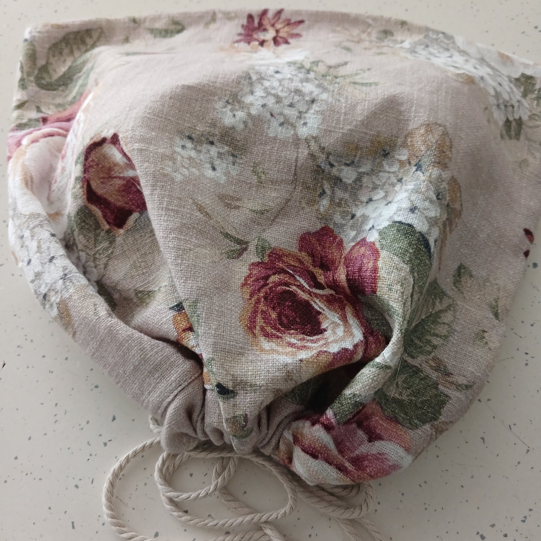 Reusable Linen Bread Bag - English Rose Print