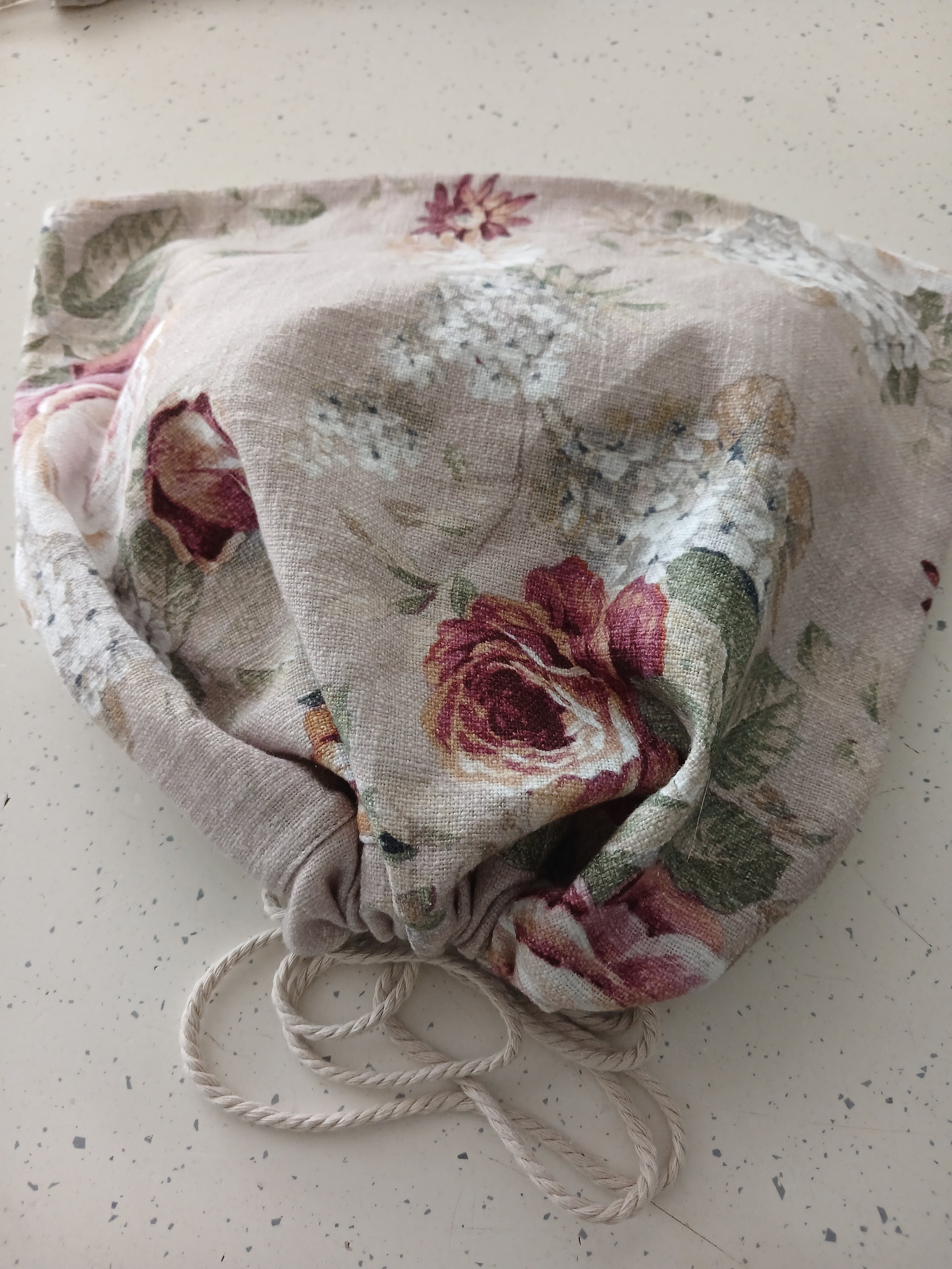 Reusable Linen Bread Bag - English Rose Print