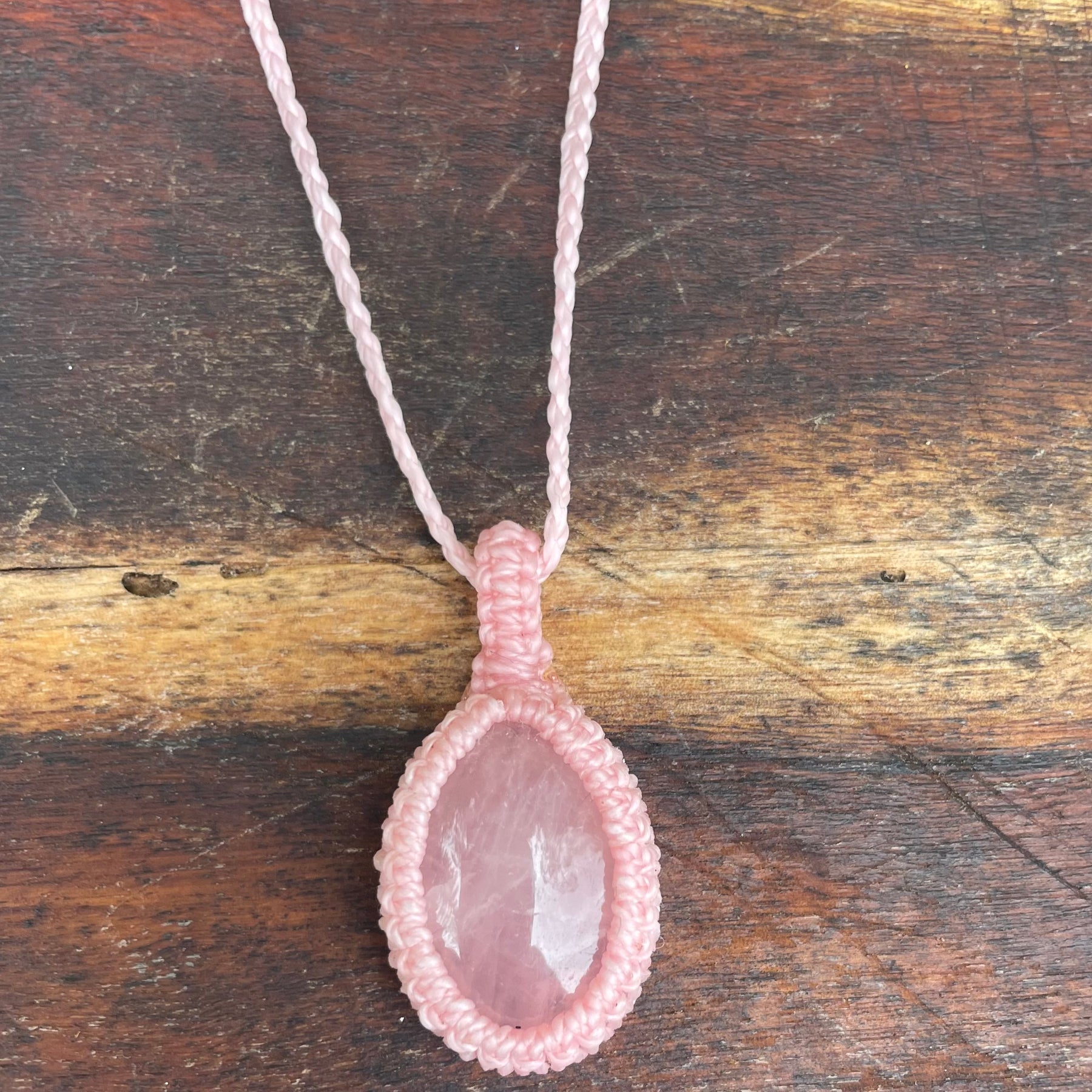 Rose Quartz, Pink gemstone macrame necklace, adjustable
