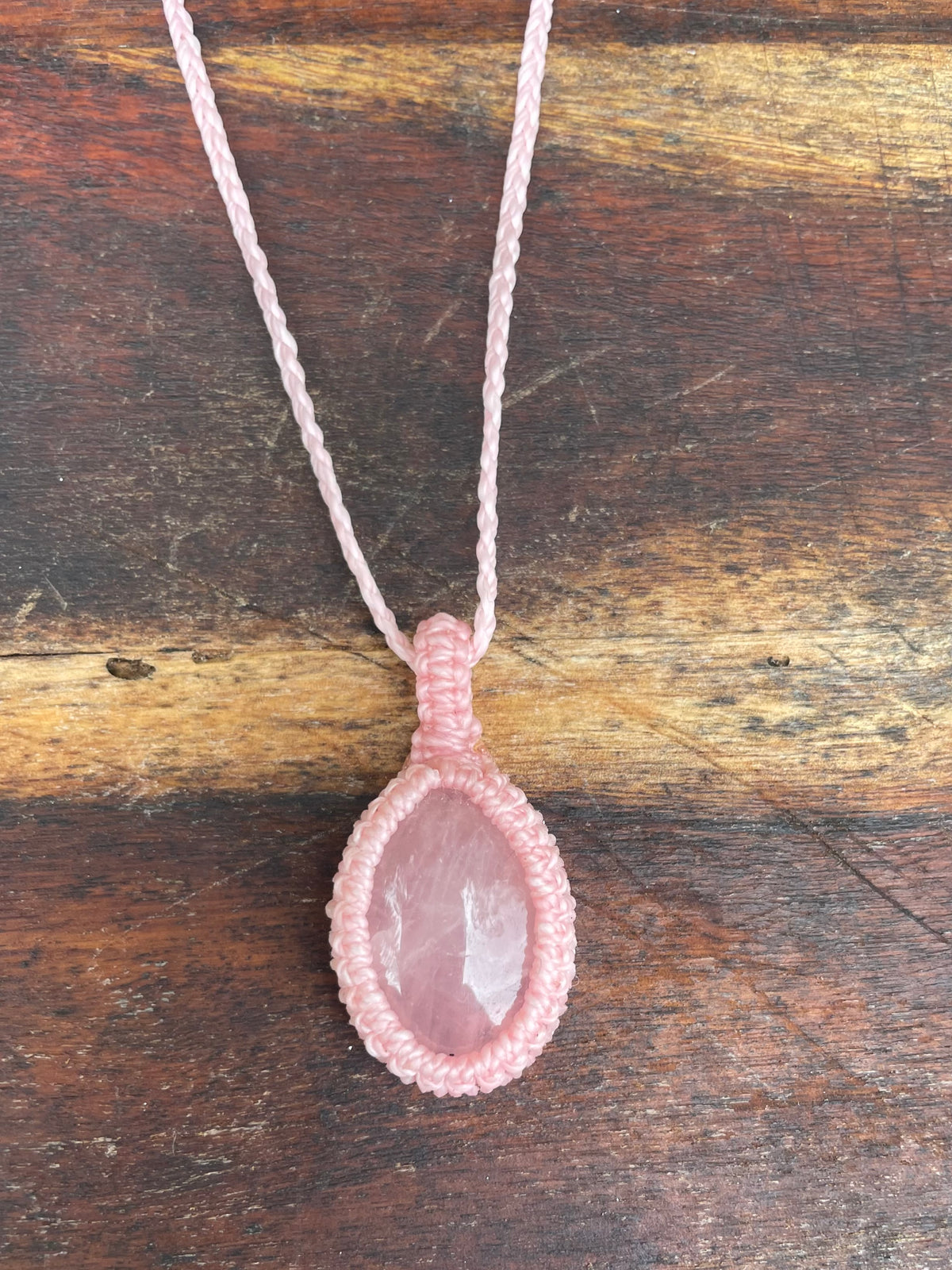 Rose Quartz, Pink gemstone macrame necklace, adjustable