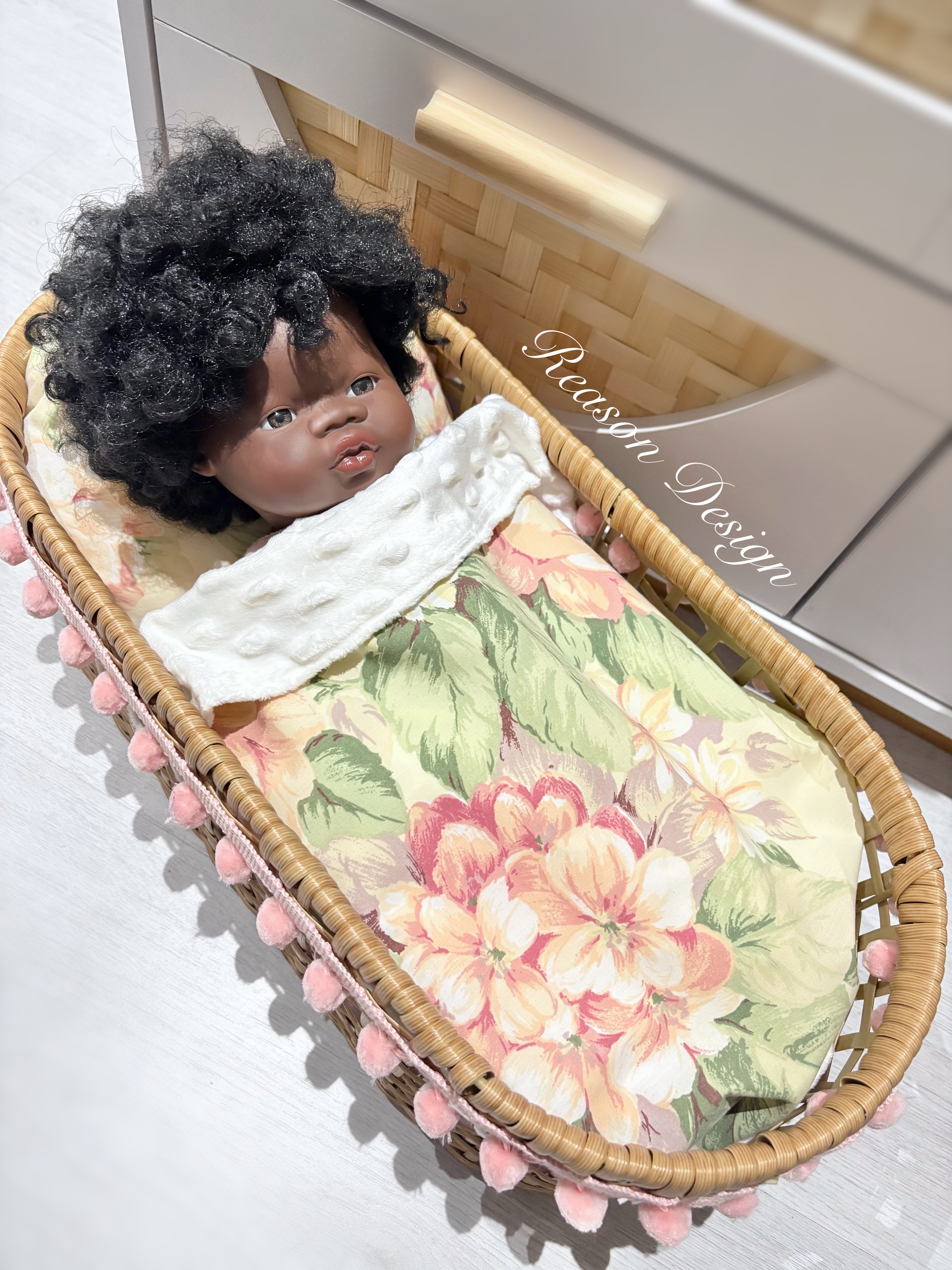 Handmade Doll Bedding Set – Fits Kmart & Target Doll Pram/Bassinet | Pillow & Minky Blanket | Toy Nursery Accessories