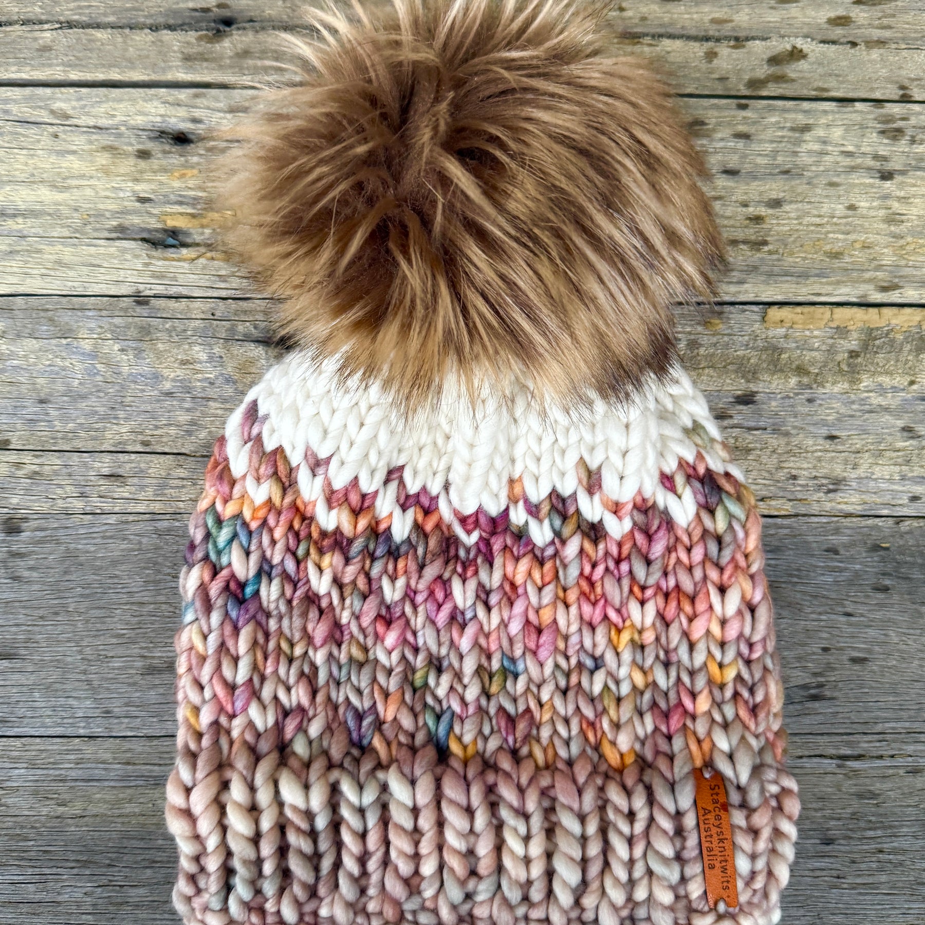 Hand Knitted Beanie, Merino Beanie, Winter PomPom Beanie