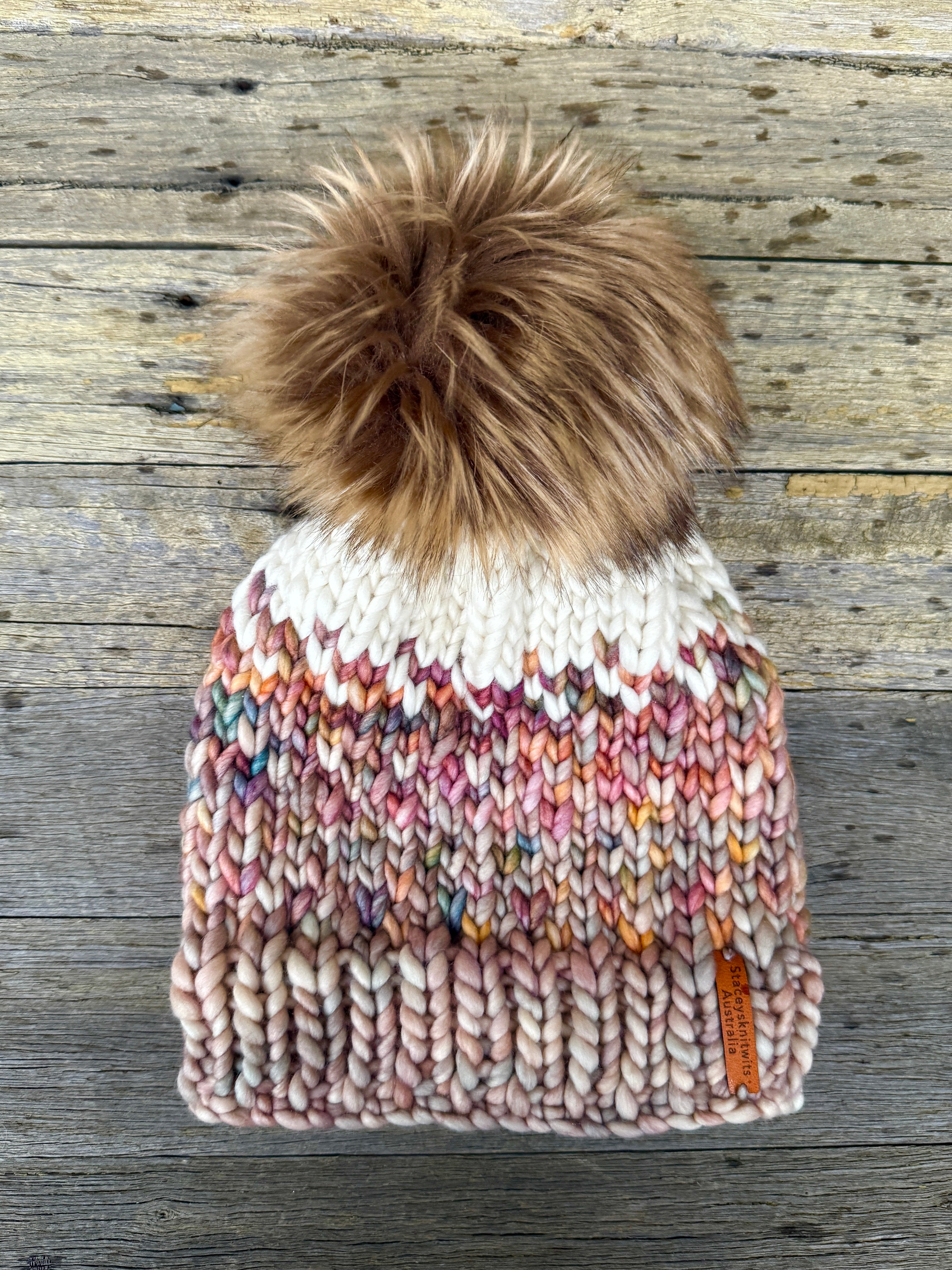 Hand Knitted Beanie, Merino Beanie, Winter PomPom Beanie