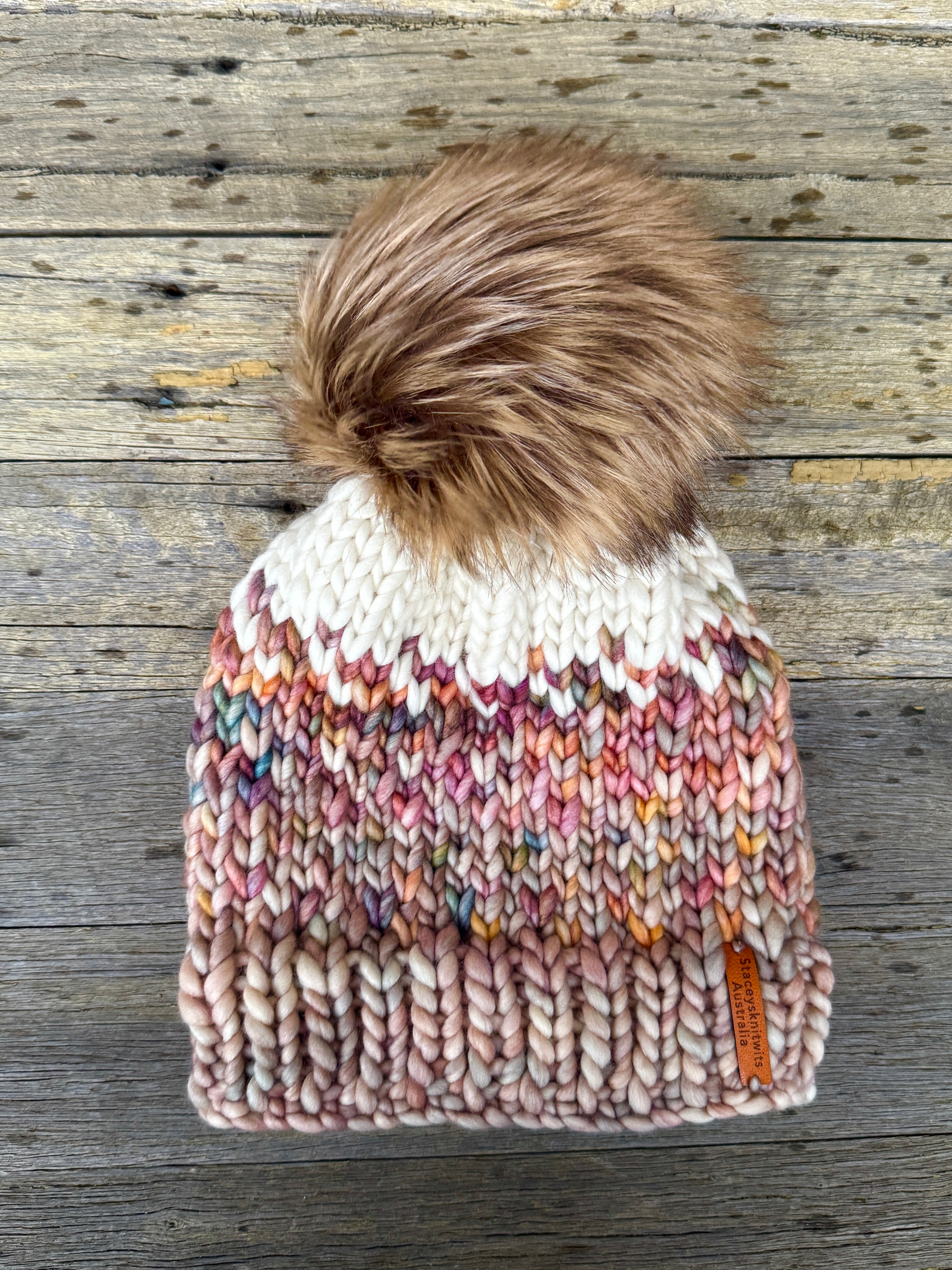 Hand Knitted Beanie, Merino Beanie, Winter PomPom Beanie