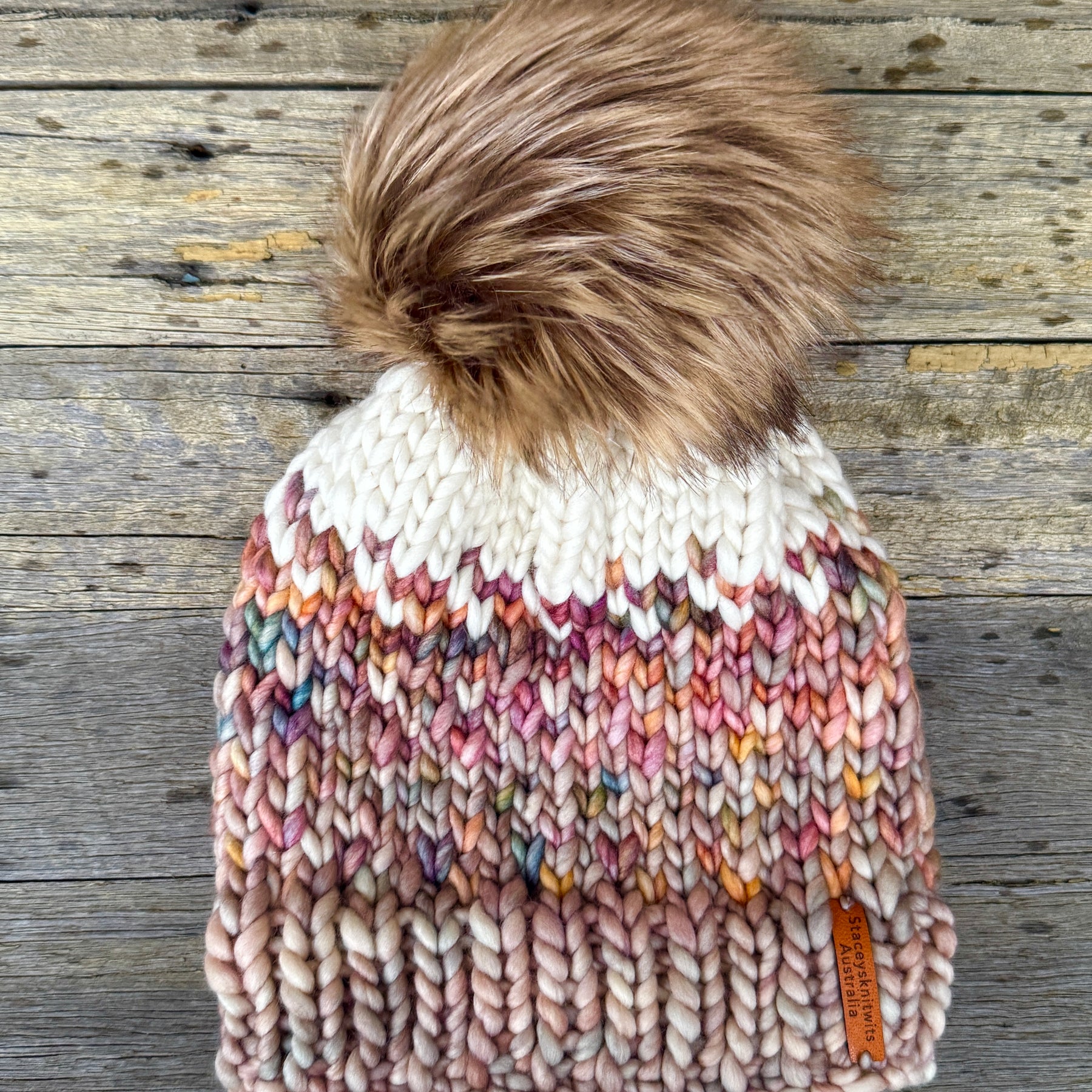 Hand Knitted Beanie, Merino Beanie, Winter PomPom Beanie