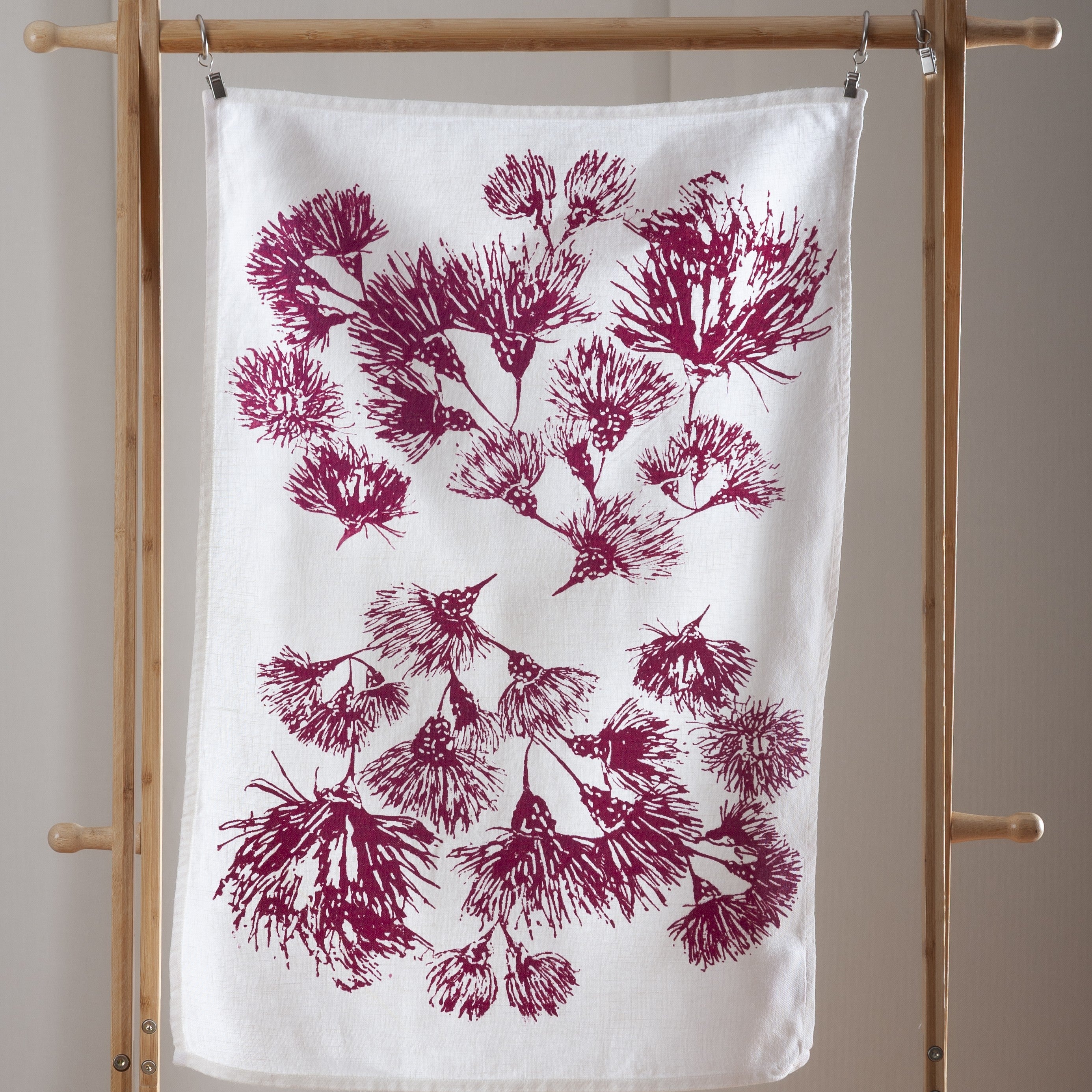 Hand screen printed Linen Tea Towels-Blossoms