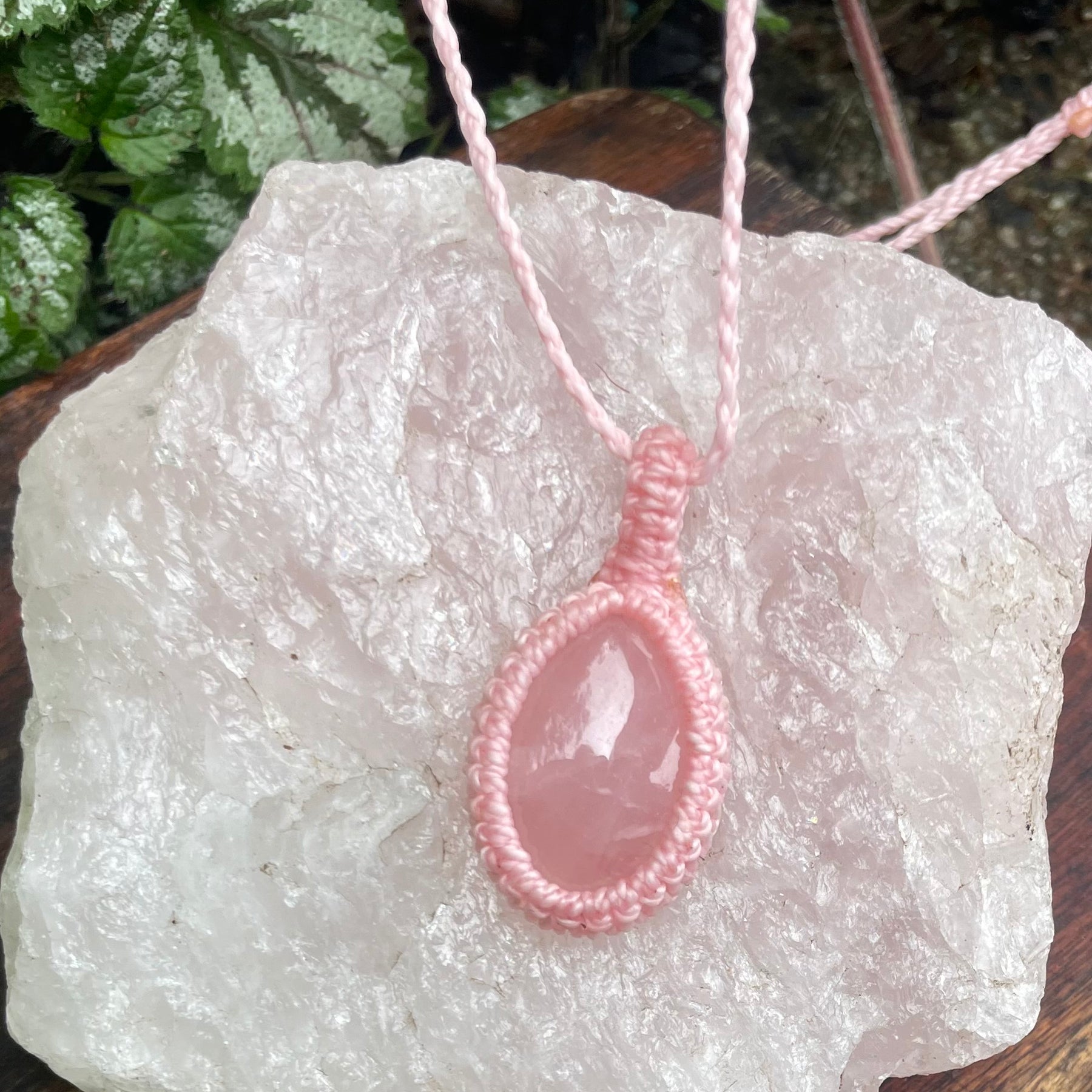 Rose Quartz, Pink gemstone macrame necklace, adjustable