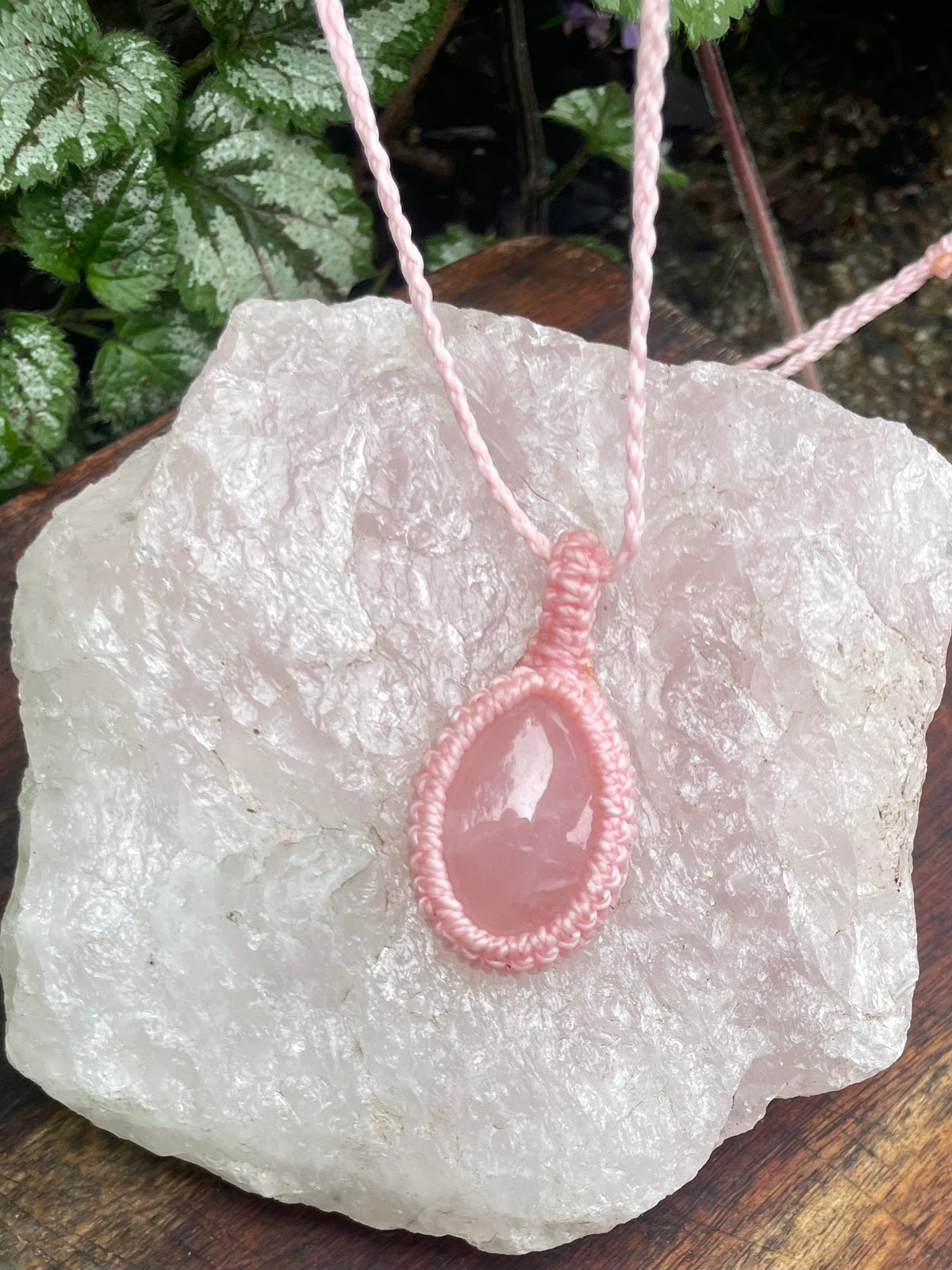 Rose Quartz, Pink gemstone macrame necklace, adjustable