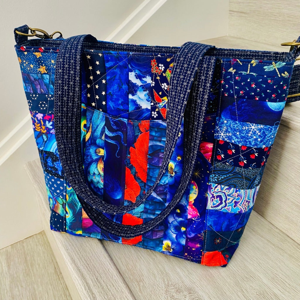 Moonlit Mosaic patchwork tote bag