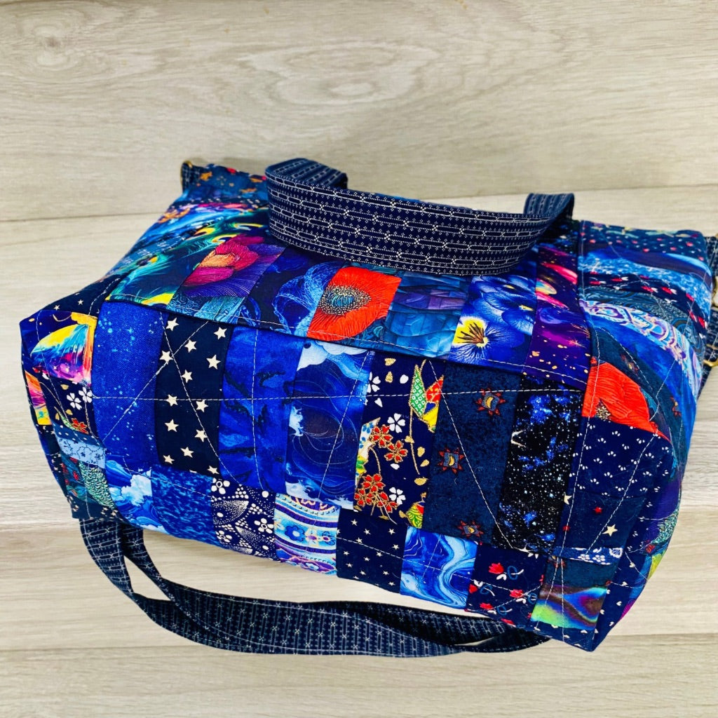 Moonlit Mosaic patchwork tote bag