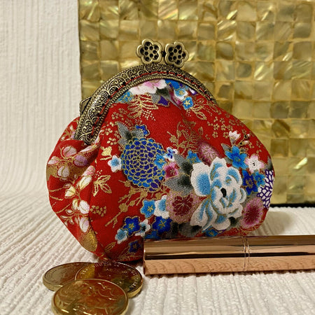 Little Dumpling Purse - Japanese red and gold floral