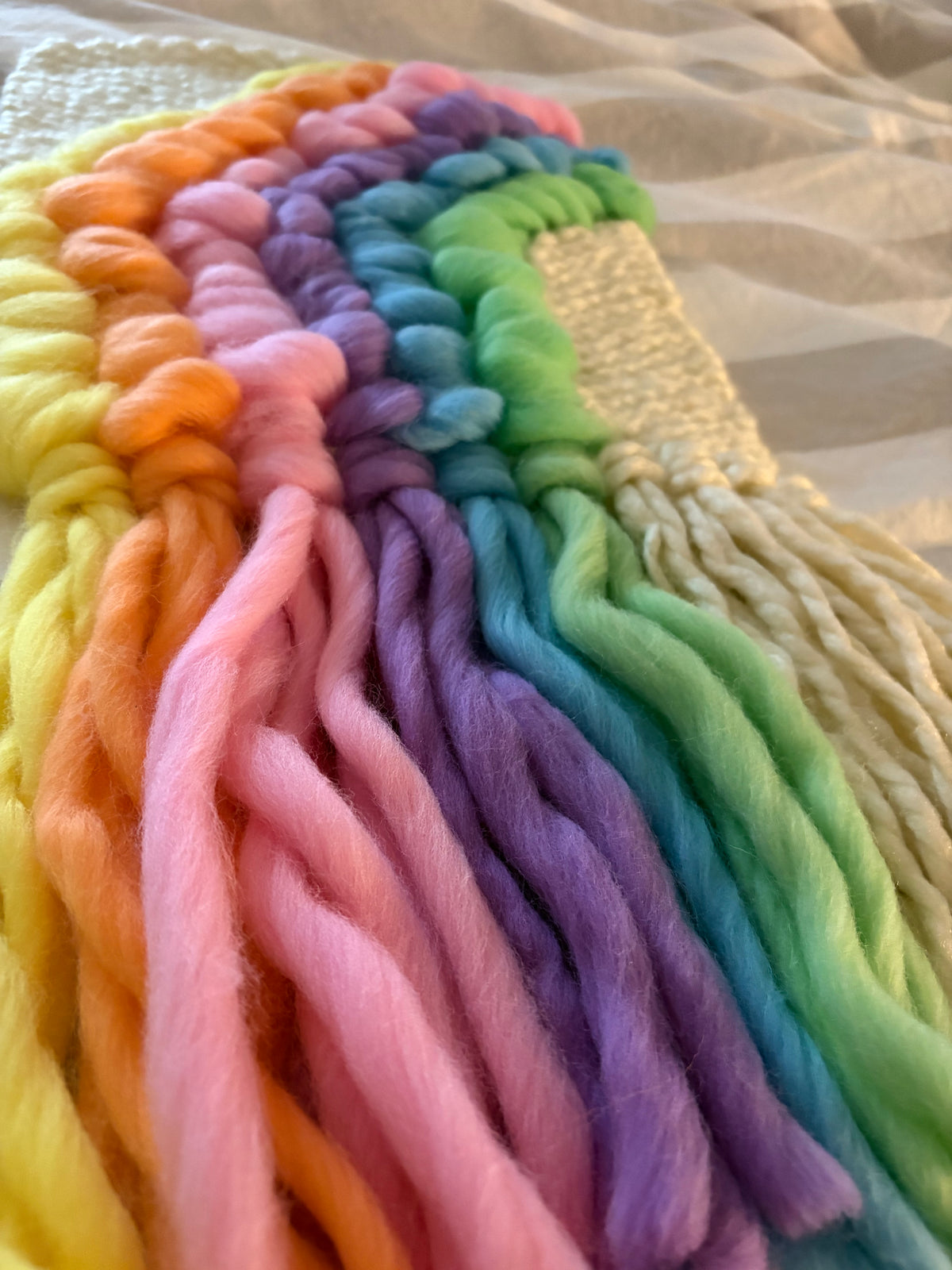 Rainbow textured handwoven wall hanging