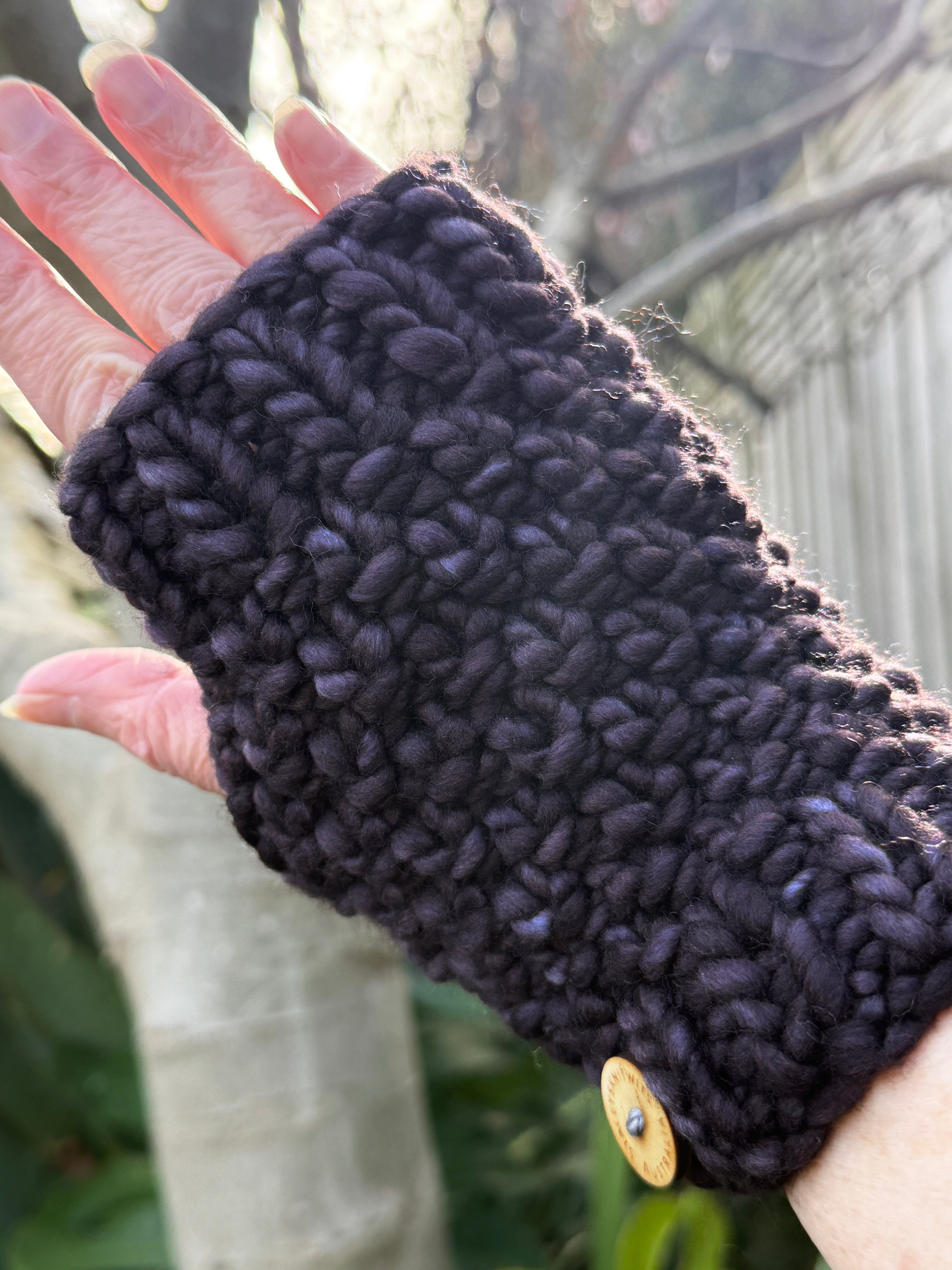Hand Knitted Handwarmers, Charcoal Grey Merino Fingerless Gloves