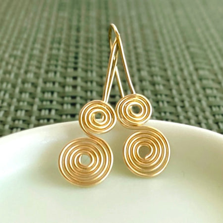 Double spirals drop earrings | Sterling silver, 14k Gold-filled | Dangle or Stud | Celtic-inspired jewellery