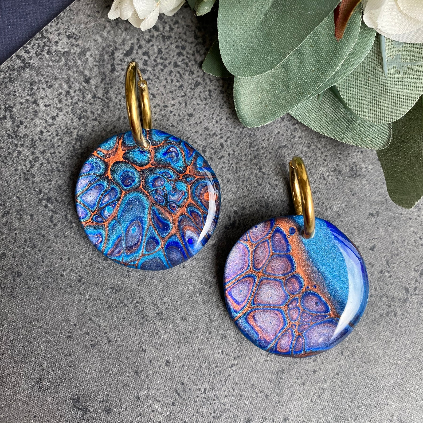Copper Teal Huggie Hoop Earrings