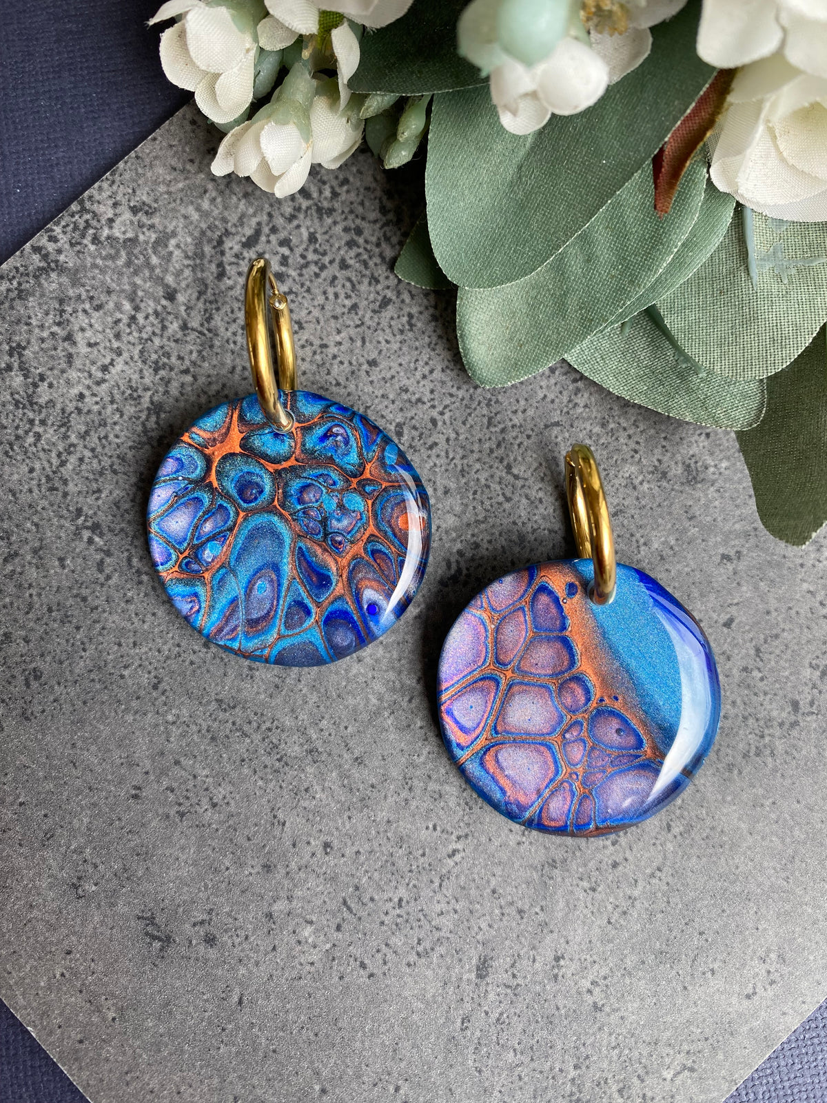 Copper Teal Huggie Hoop Earrings