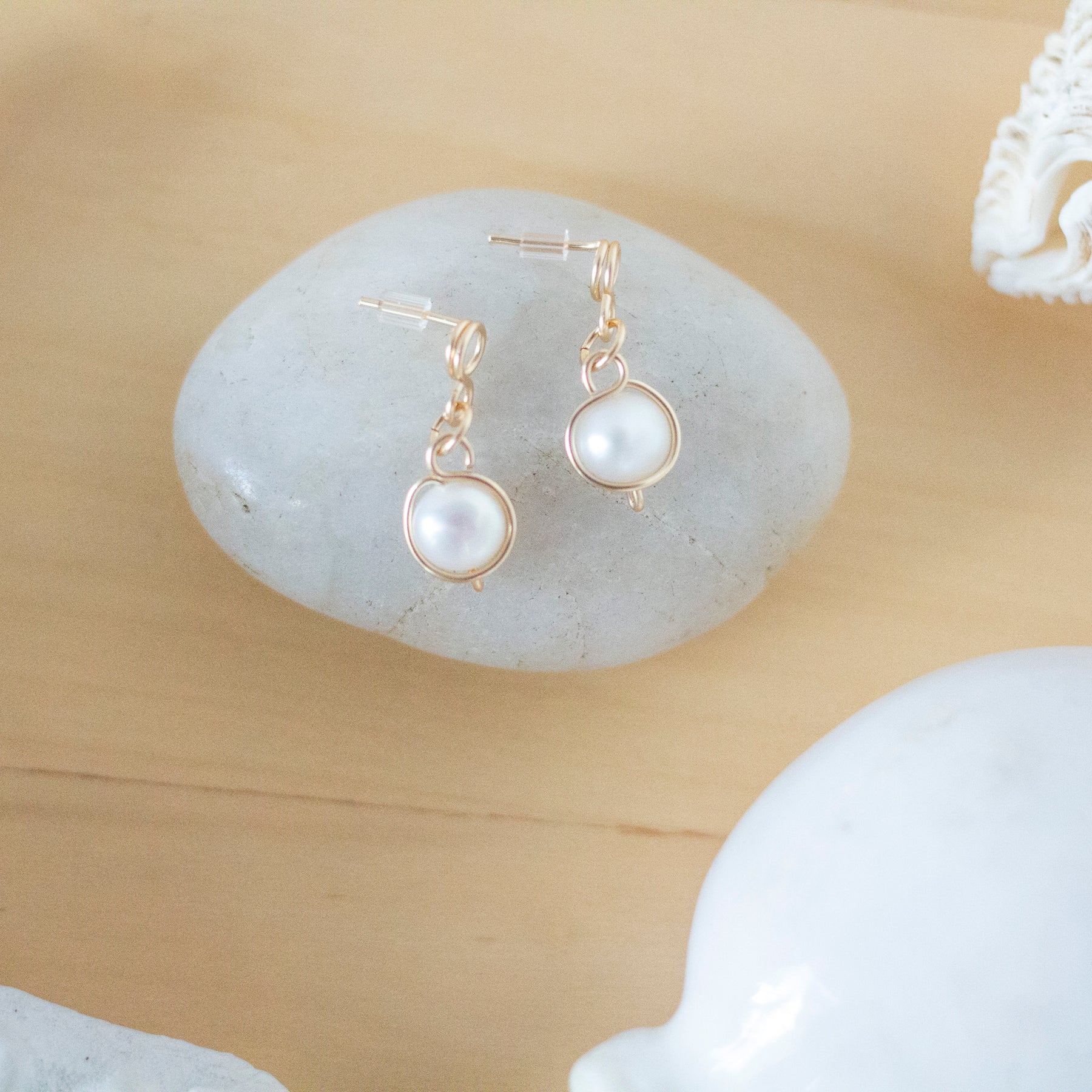 Baroque Pearl Gold Loop Stud Earrings | 14K Gold Filled
