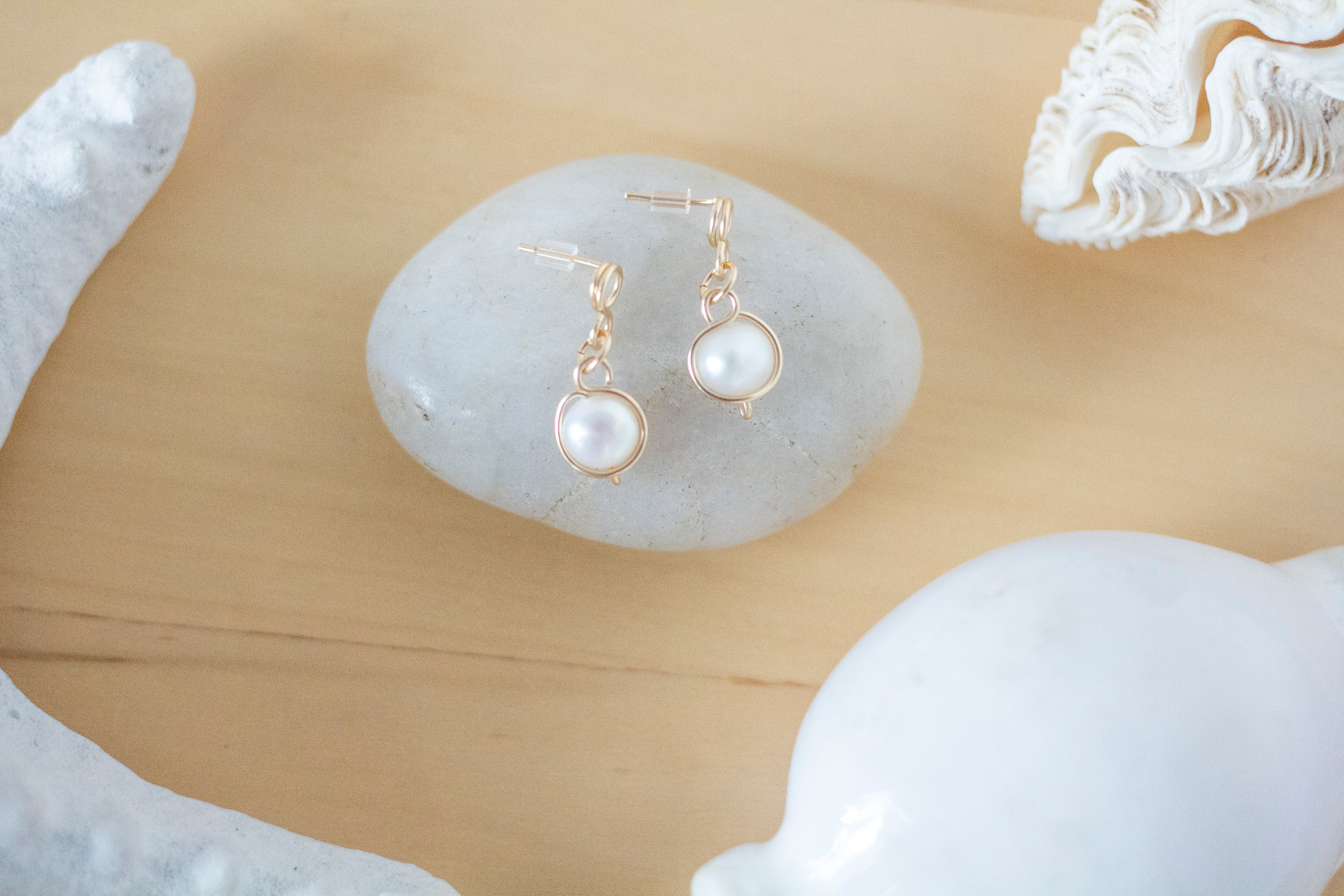 Baroque Pearl Gold Loop Stud Earrings | 14K Gold Filled