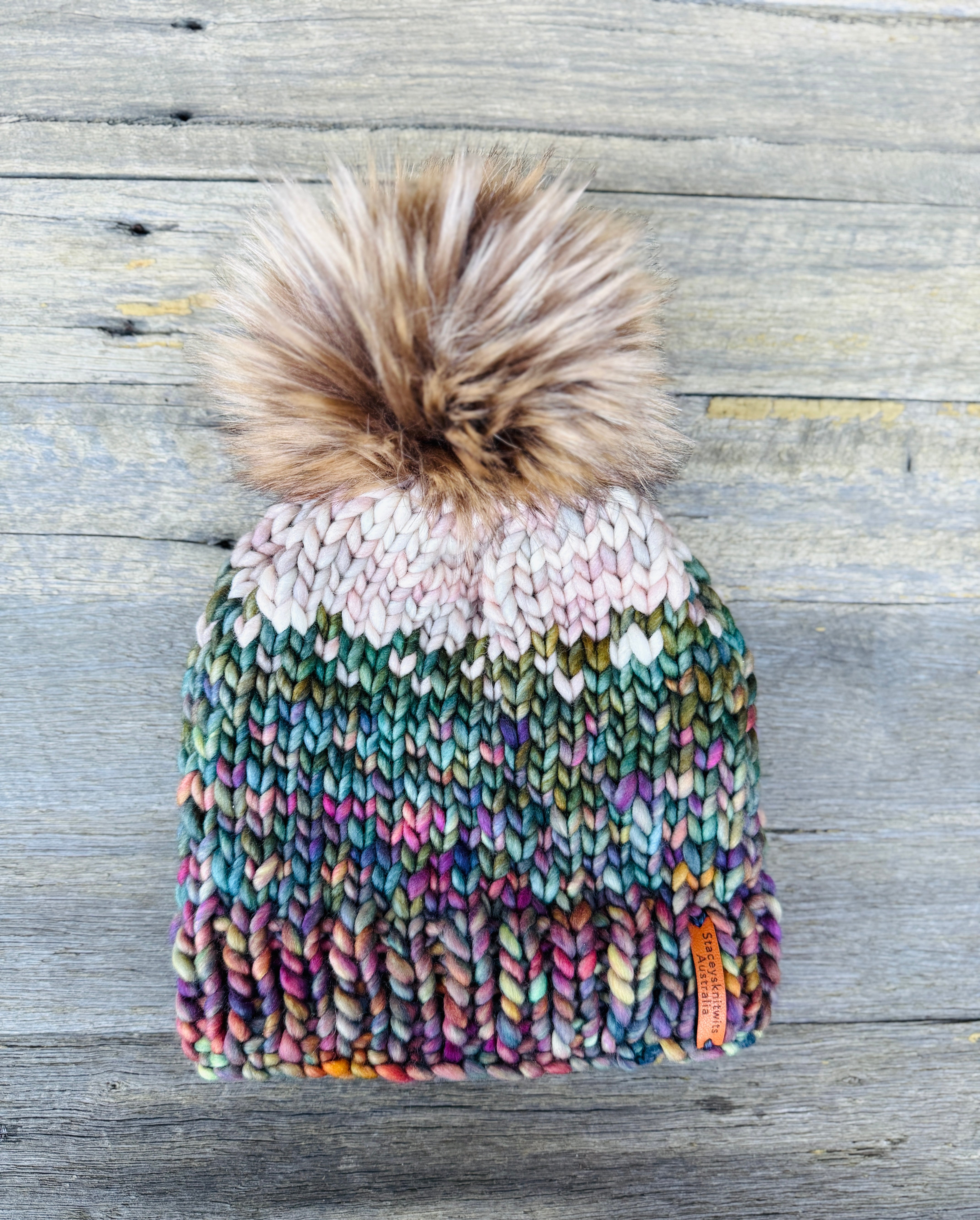 Hand Knitted Beanie, Merino PomPom Beanie, Winter Beanie