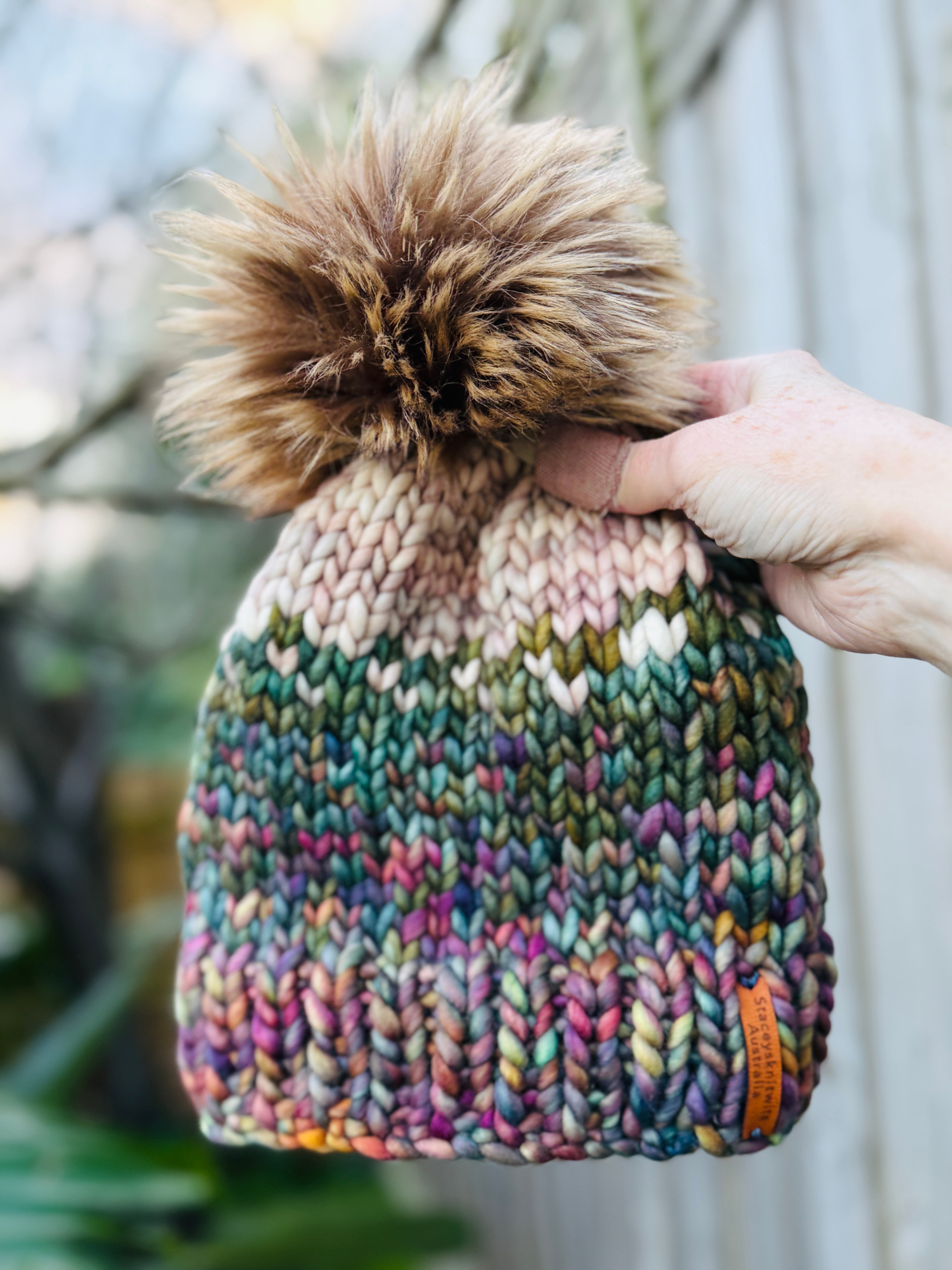 Hand Knitted Beanie, Merino PomPom Beanie, Winter Beanie