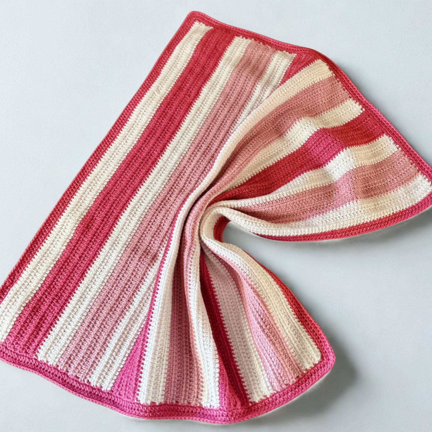 Handmade Crochet Baby Blanket – Pink & Cream Striped Baby Blanket, Soft Newborn Gift