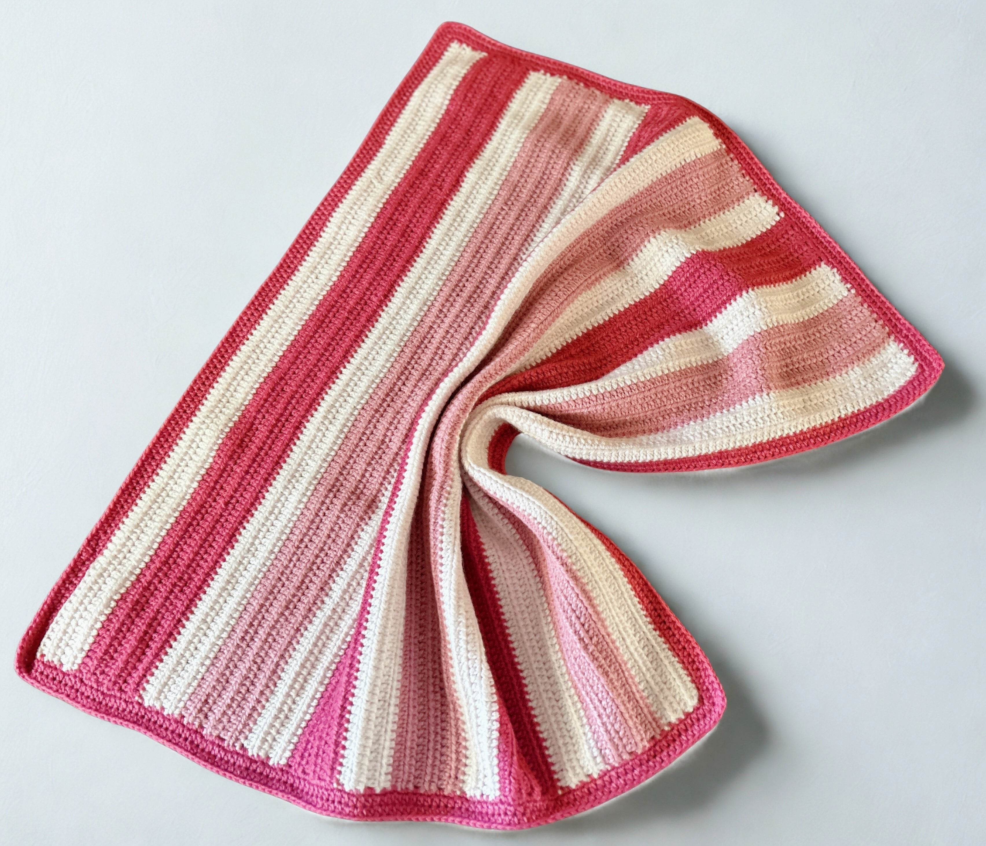 Handmade Crochet Baby Blanket – Pink & Cream Striped Baby Blanket, Soft Newborn Gift
