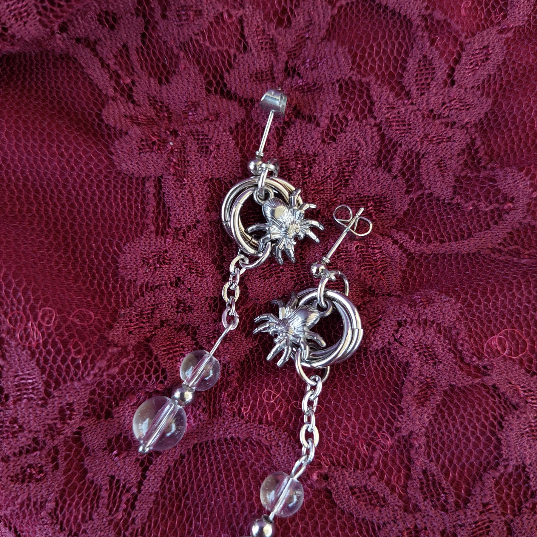 Spider and morning dew chainmaille earrings