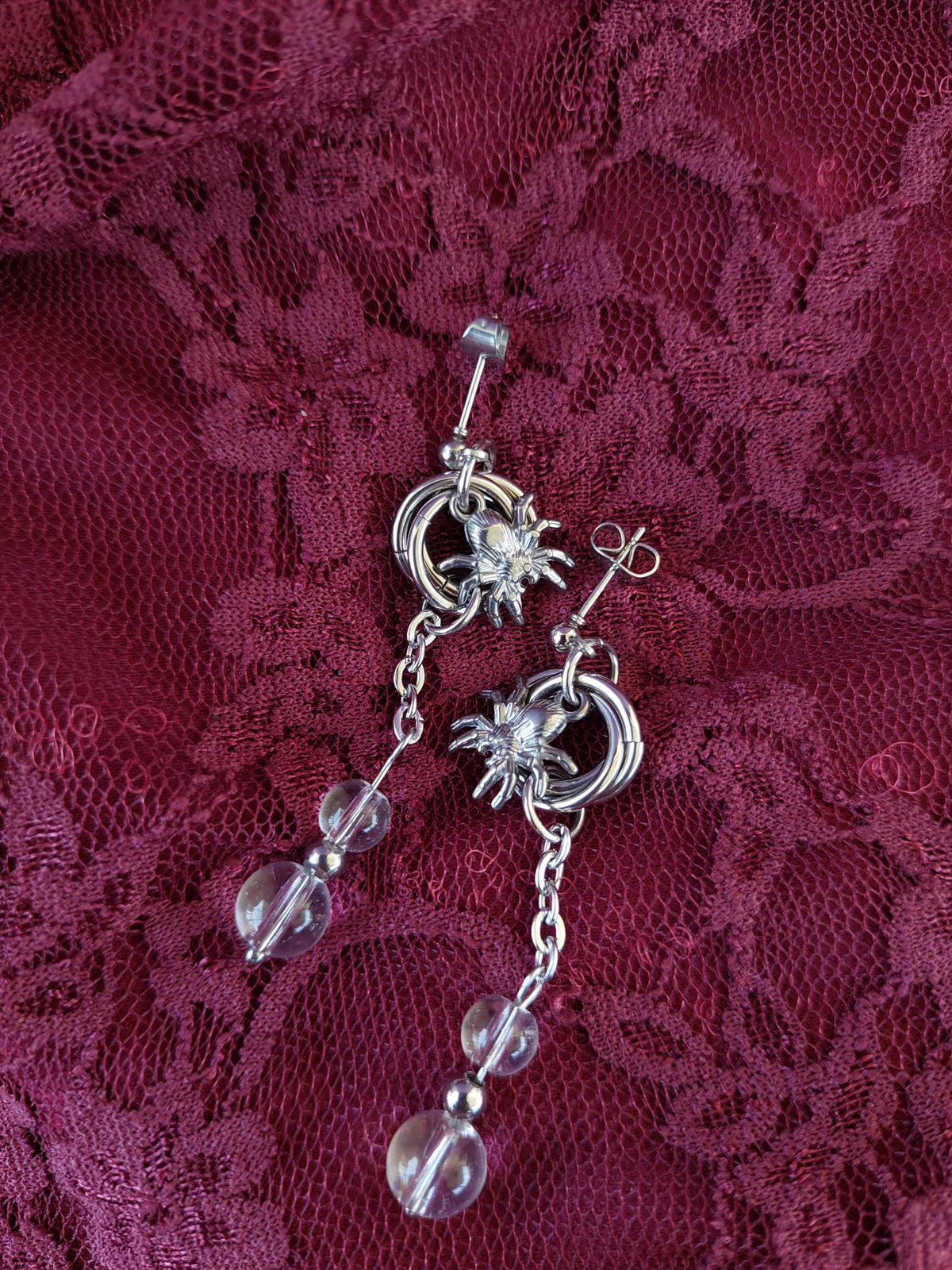 Spider and morning dew chainmaille earrings