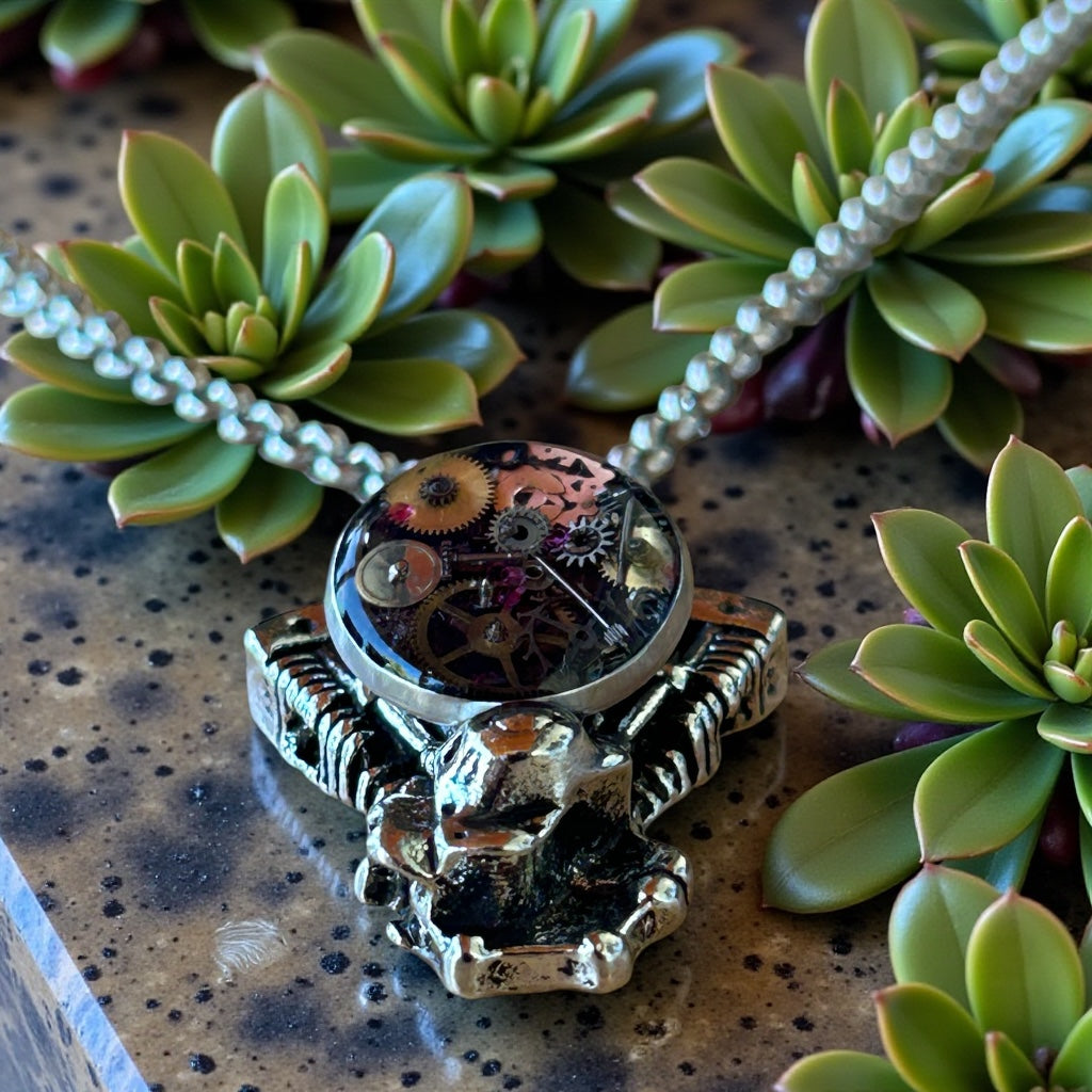 Steampunk watch parts motorcycle engine necklace
