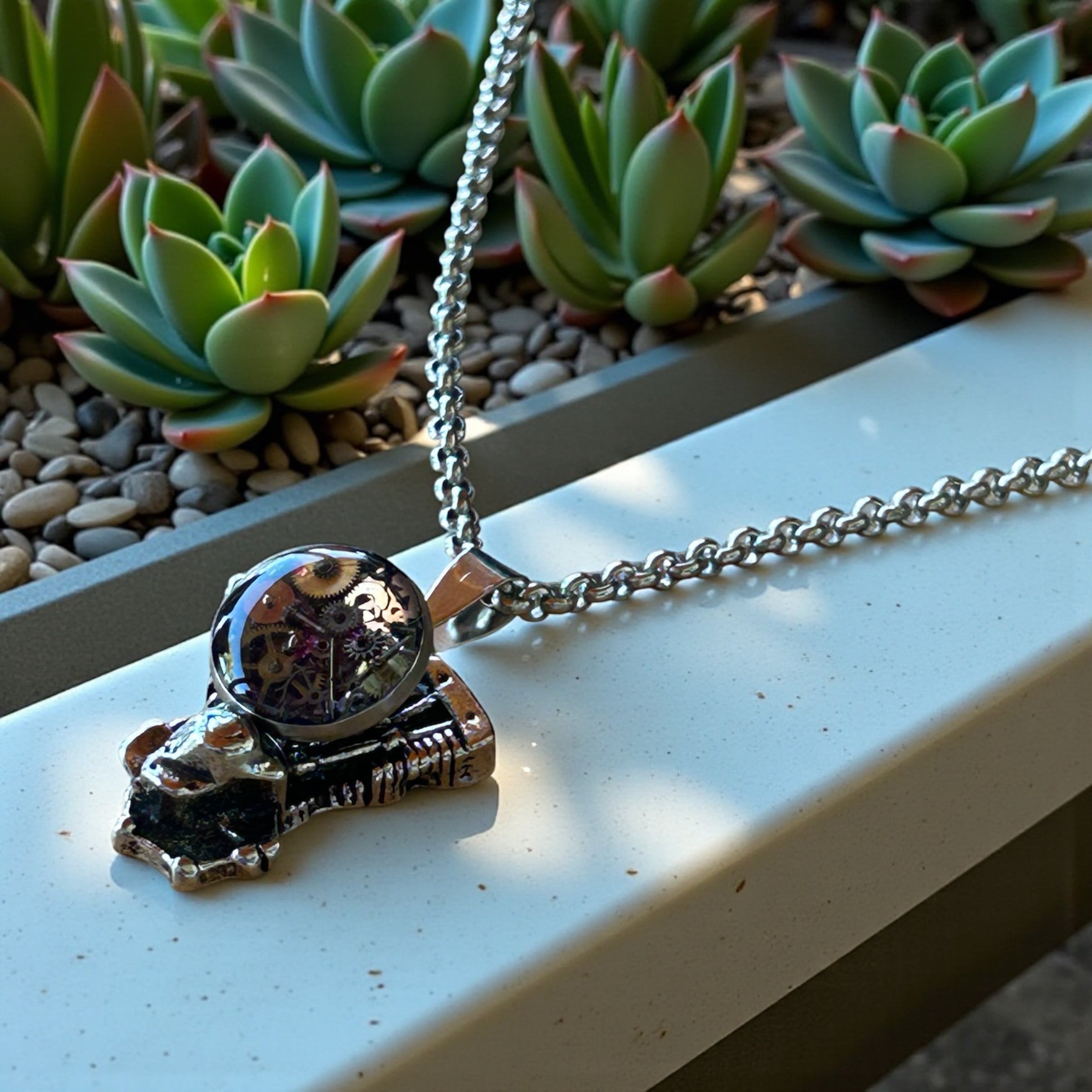 Steampunk watch parts motorcycle engine necklace