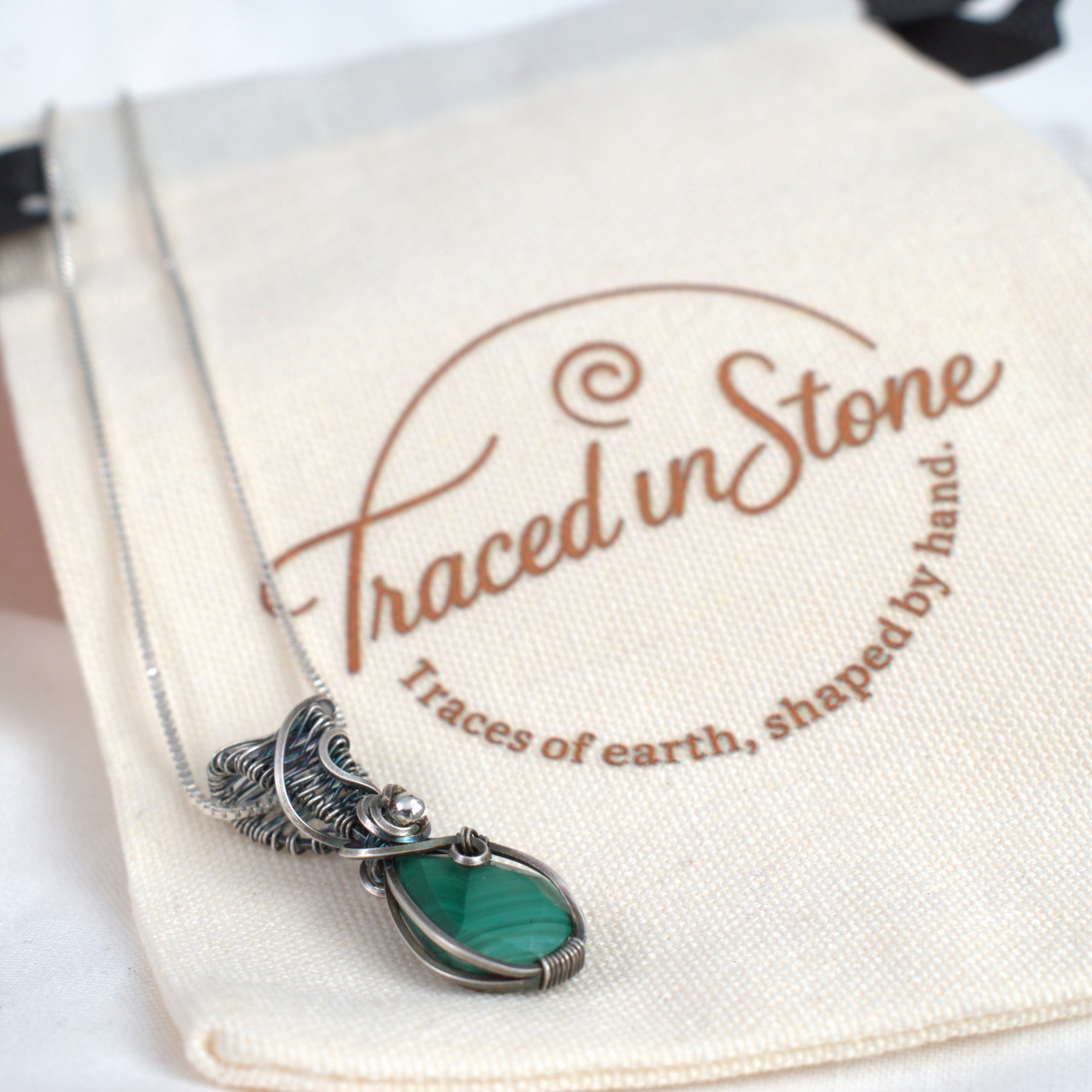 Malachite Keepsake Pendant in Hand-wrapped in Antiqued Silver