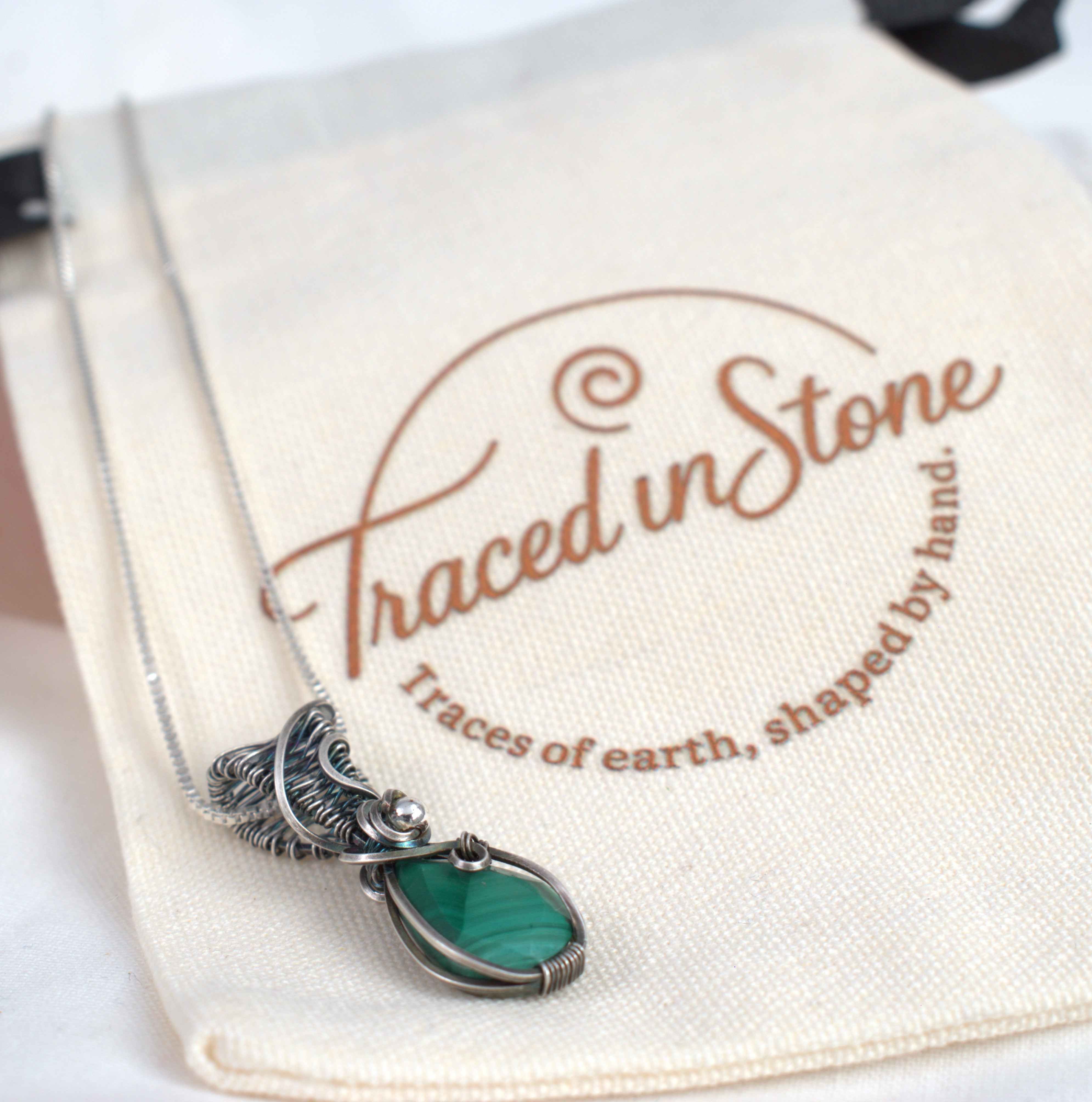 Malachite Keepsake Pendant in Hand-wrapped in Antiqued Silver