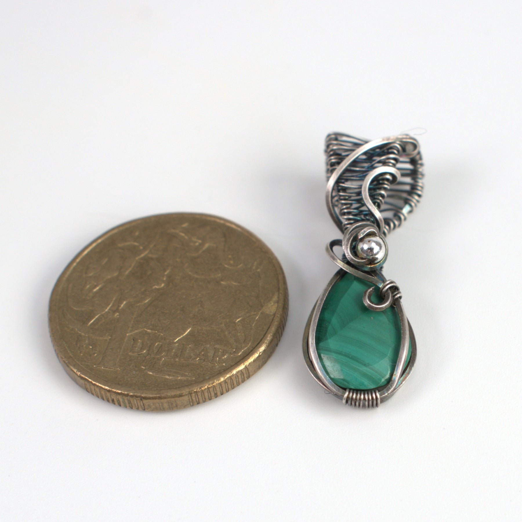 Malachite Keepsake Pendant in Hand-wrapped in Antiqued Silver