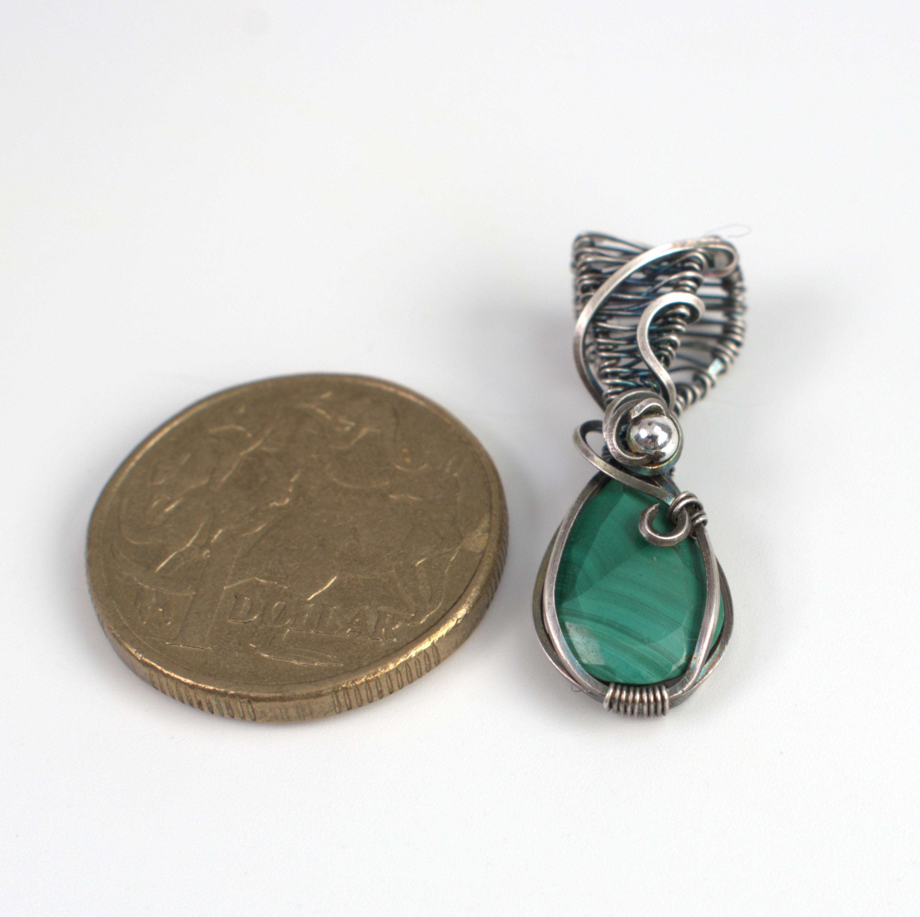 Malachite Keepsake Pendant in Hand-wrapped in Antiqued Silver