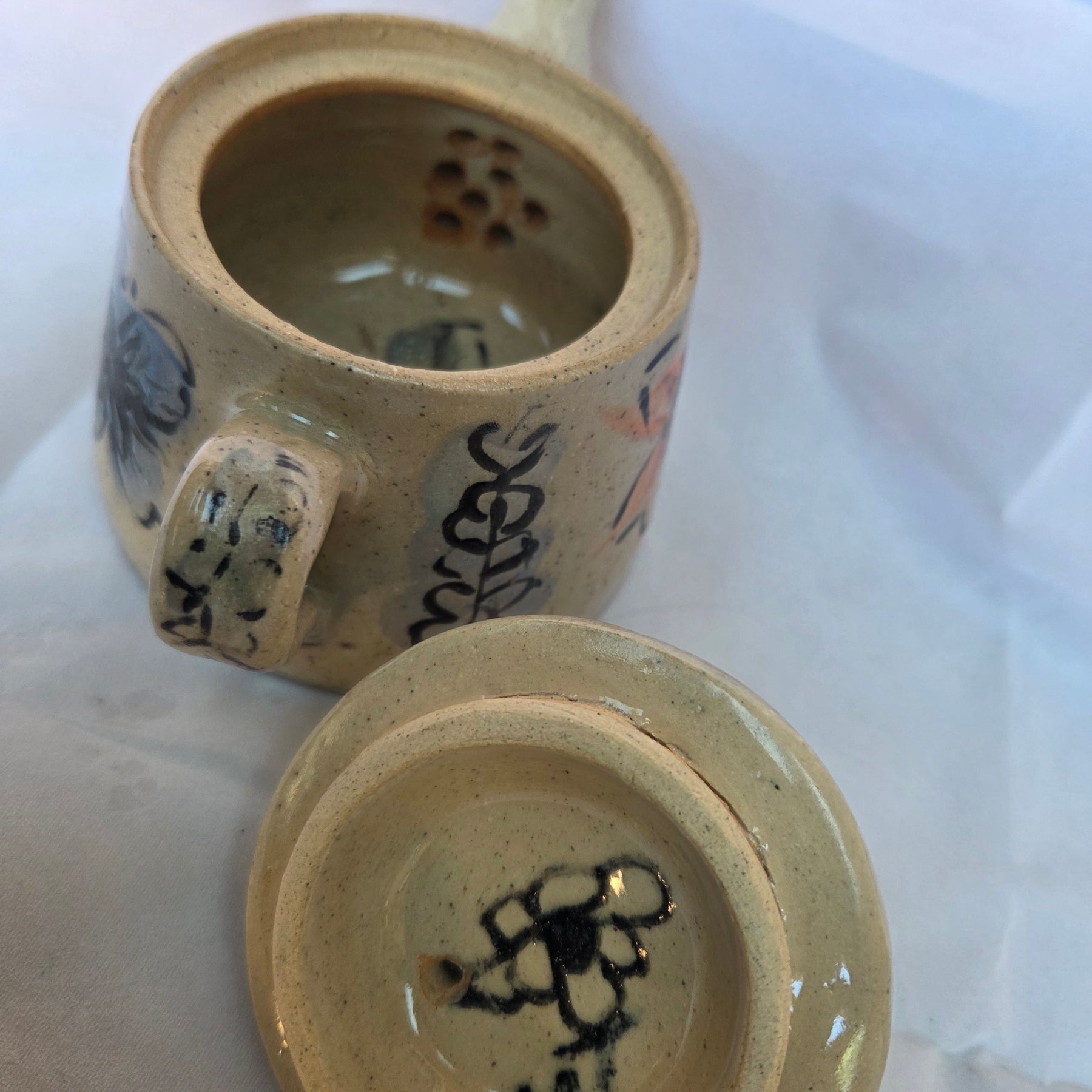 Small Japanese inspired ceramic One cup tea pot. Hand painted floral design. 10 x 9.5cm